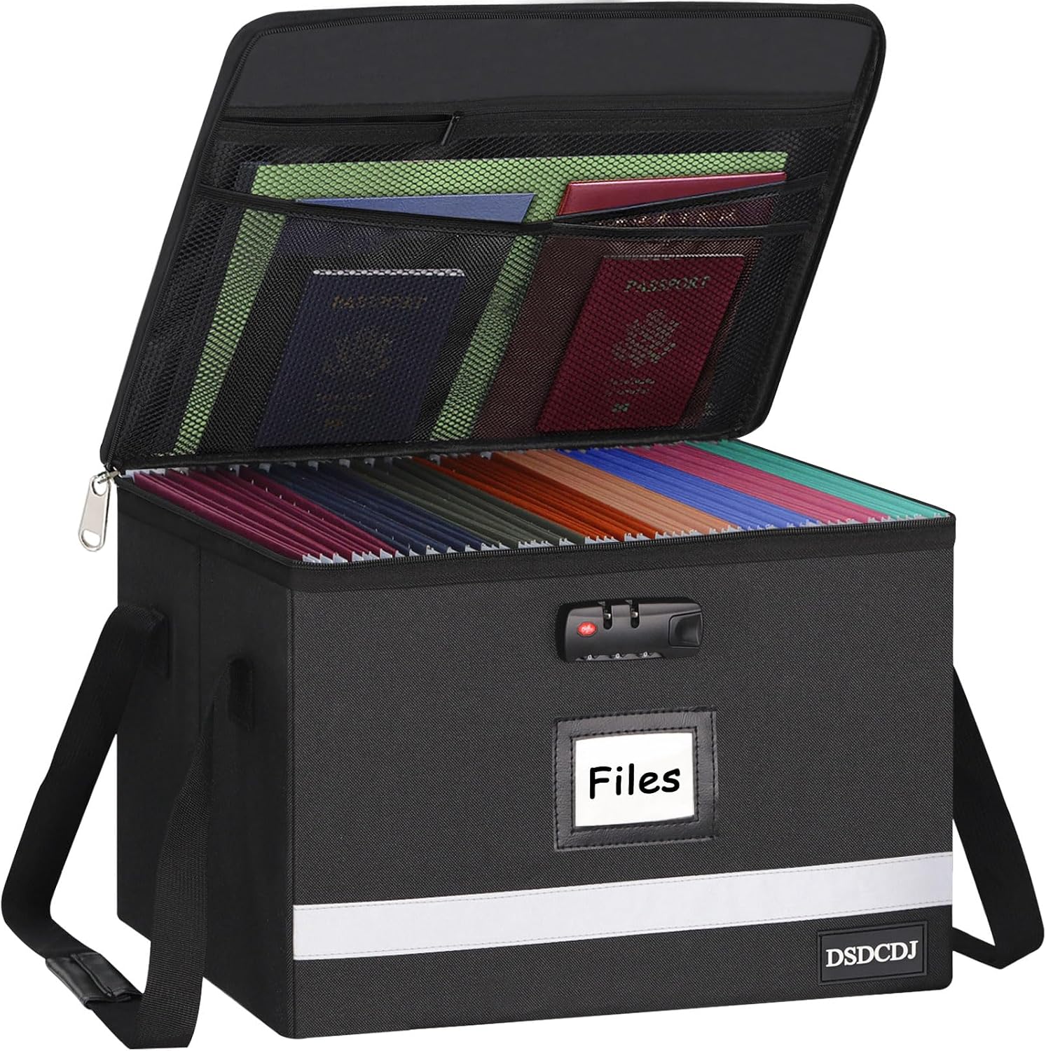 File Box with Lock – Portable File Organizer Box with Handle, Sturdy Important Document Organizer with Label, Slide, Reflective Strip for Hanging Letter/Legal Folder