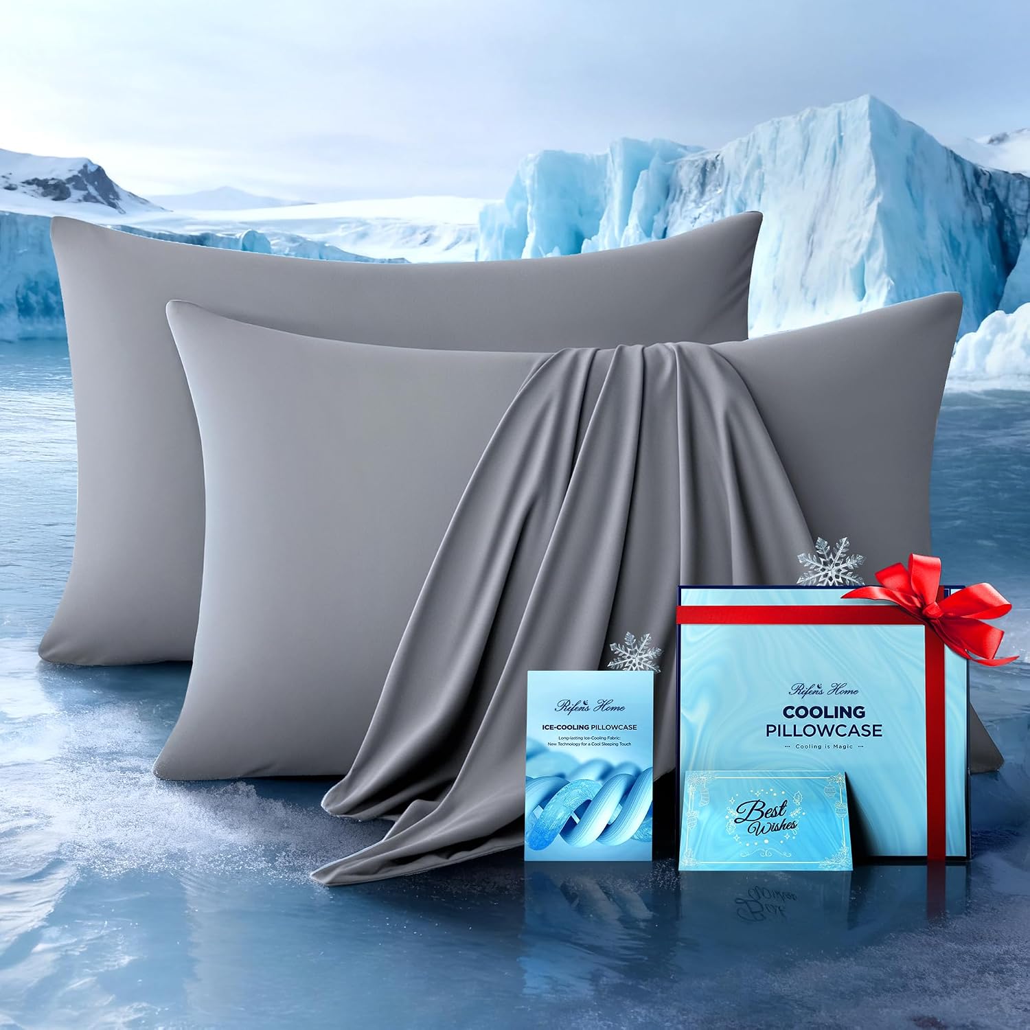 Ultra-Chill Cooling Pillowcase Set of 2 for Hot Sleepers, Softer Than Silk Pillow Cases for Protecting Hair & Skin, Breathable Bed Pillow Covers w/ Zipper, Gifts for Women & Men (Light Gray, Standard)