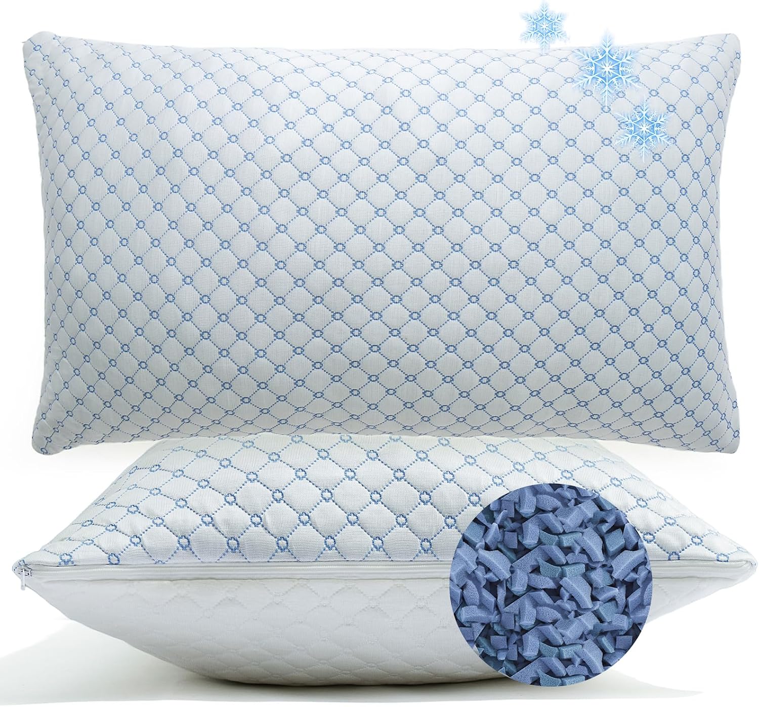 Cooling Bed Pillows for Sleeping Quee Size Set of 2, Shredded Memory Foam Pillows for Bed 2Pack, Adjustable Cool Pillow for Side, Back and Stomach Sleepers Neck Supportive-Queen Size