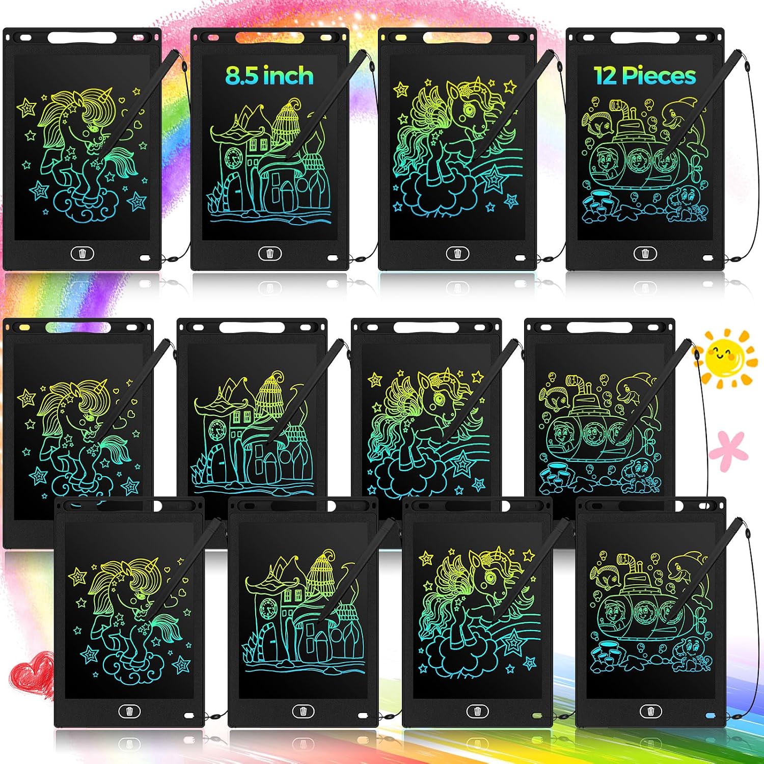Tinlade 12 Pack LCD Writing Tablets for Kids Party Favors Games, 8.5 Inch Educational Learning Bulk Toys Gifts Erasable Doodle Boards Portable Electronic Drawing Pads for Toddlers 4-8 School Birthday