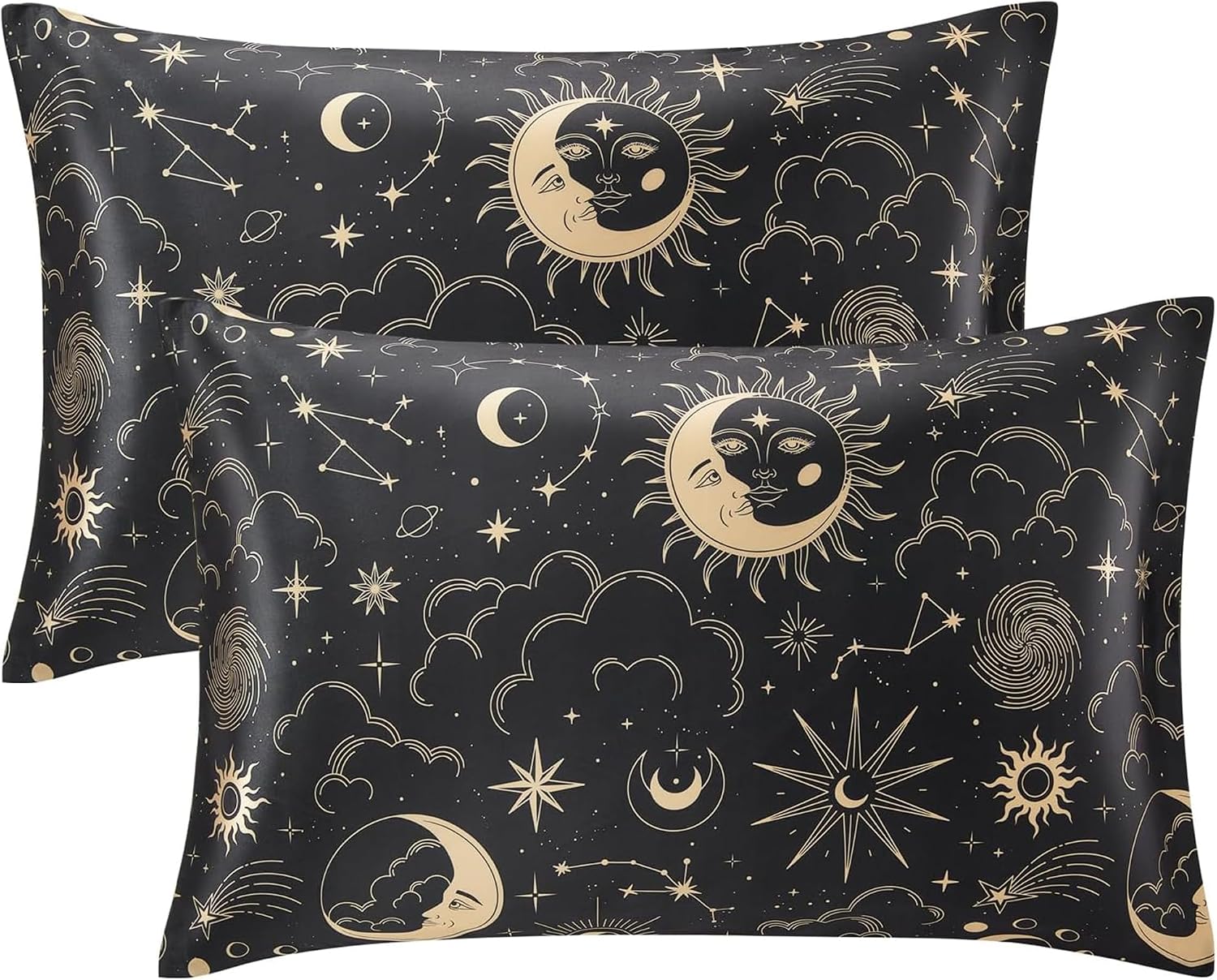 EXQ Home Satin Pillowcase for Hair and Skin Queen – Black Printed Silk Pillow Cases 2 Pack 20×30 inches – Satin Pillow Cases Set of 2 with Envelope Closure, Gifts for Women Men
