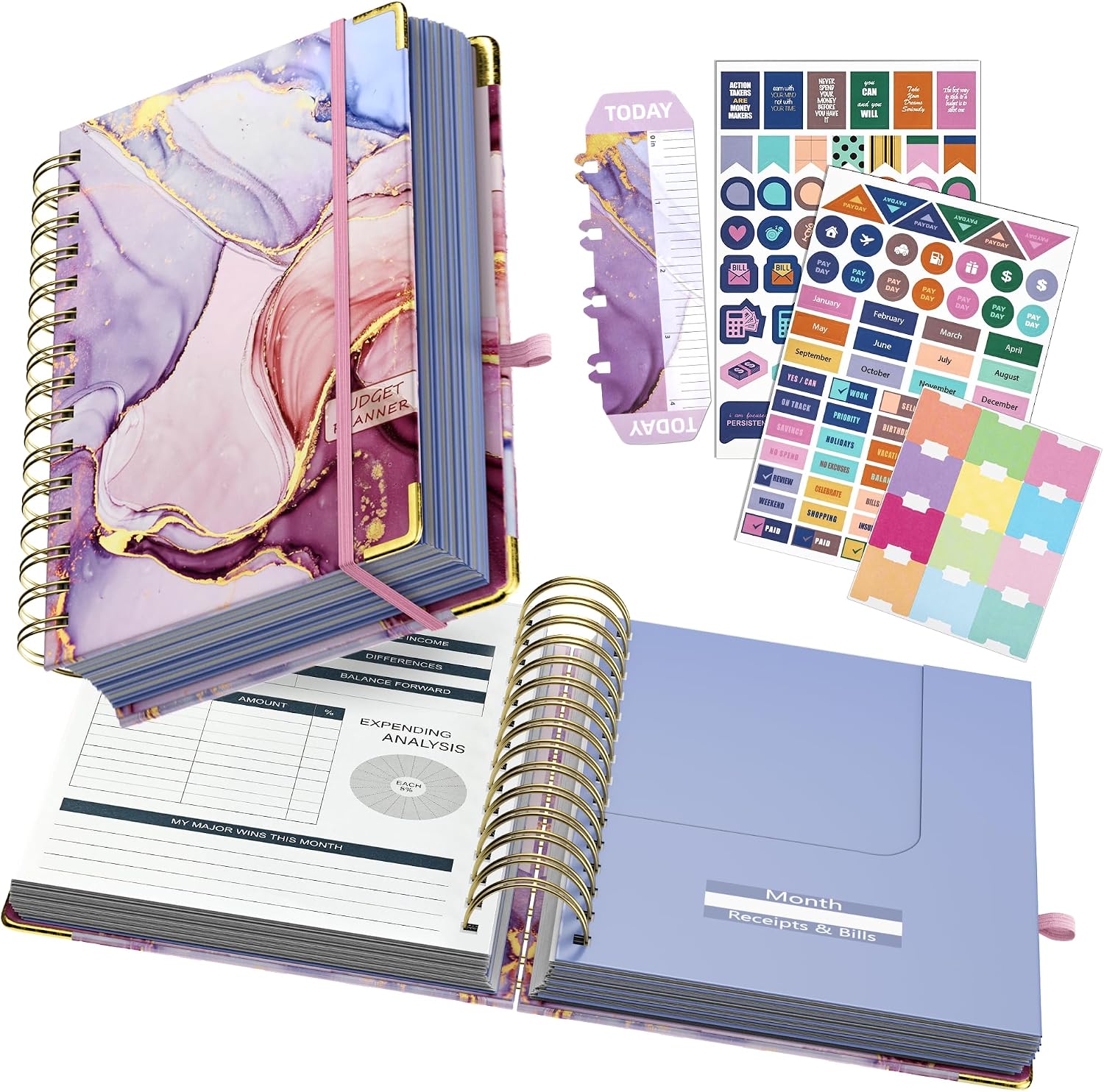 Ospelelf Budget Planner – Budget Book with Bill Organizer and Expense Tracker, 12 Month undated Budget Planner/Account Book to Take Control of Your Money, Start Anytime(Pink Marble)
