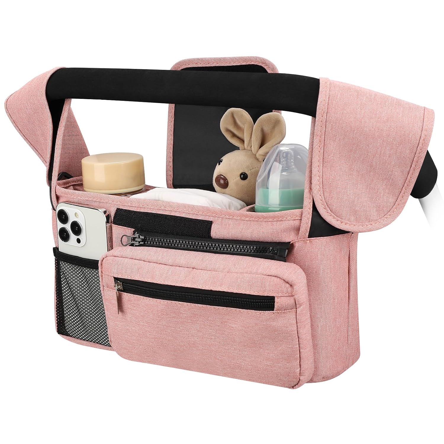 Accmor Universal Stroller Organizer with Insulated Cup Holder Detachable Phone Bag and Shoulder Strap, Stroller Bag Caddy Organizer Accessories Fits for Uppababy, Baby Jogger, Britax Strollers