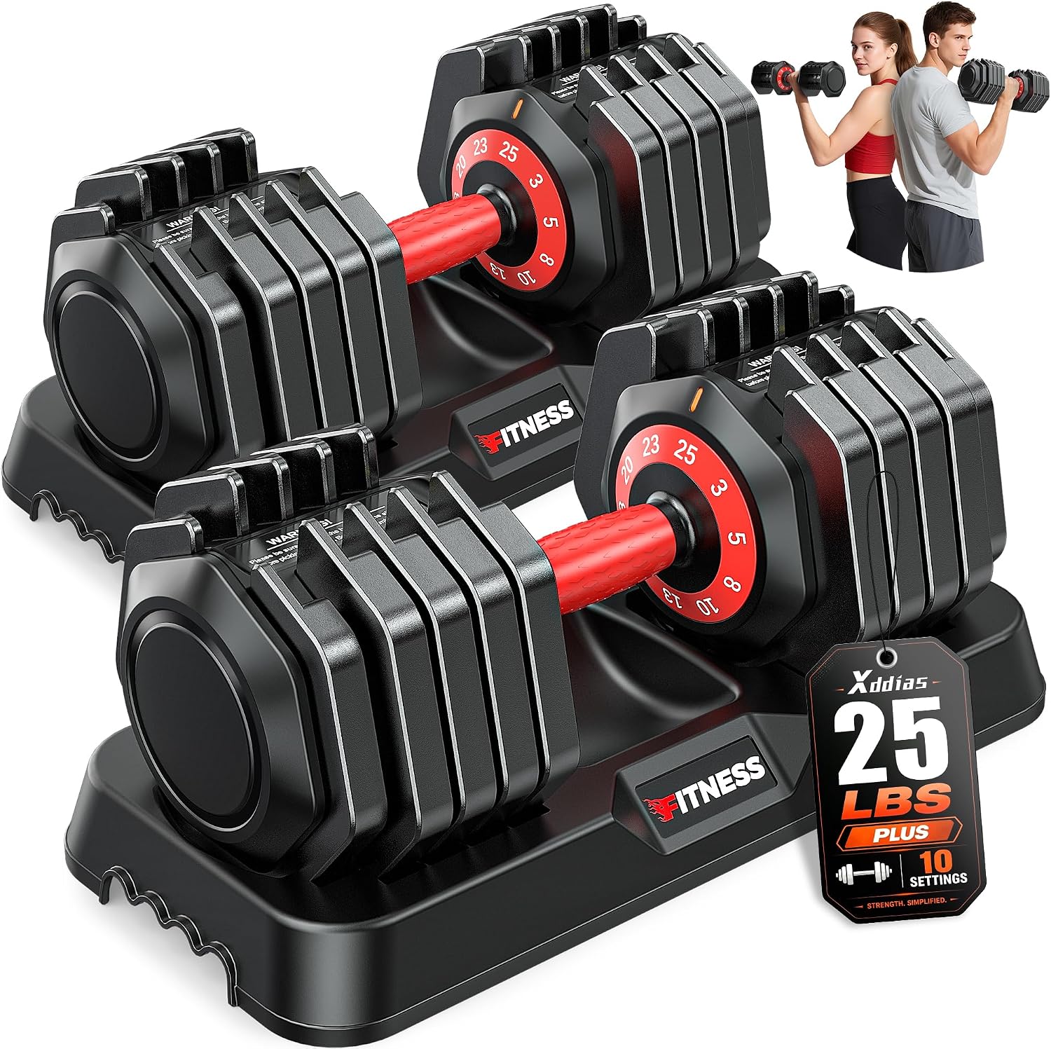 XDDIAS Adjustable Dumbbell Set for Home Gym Workout | 25 to 90 lbs, non-slip knurled grip, compact storage, one-hand adjustable
