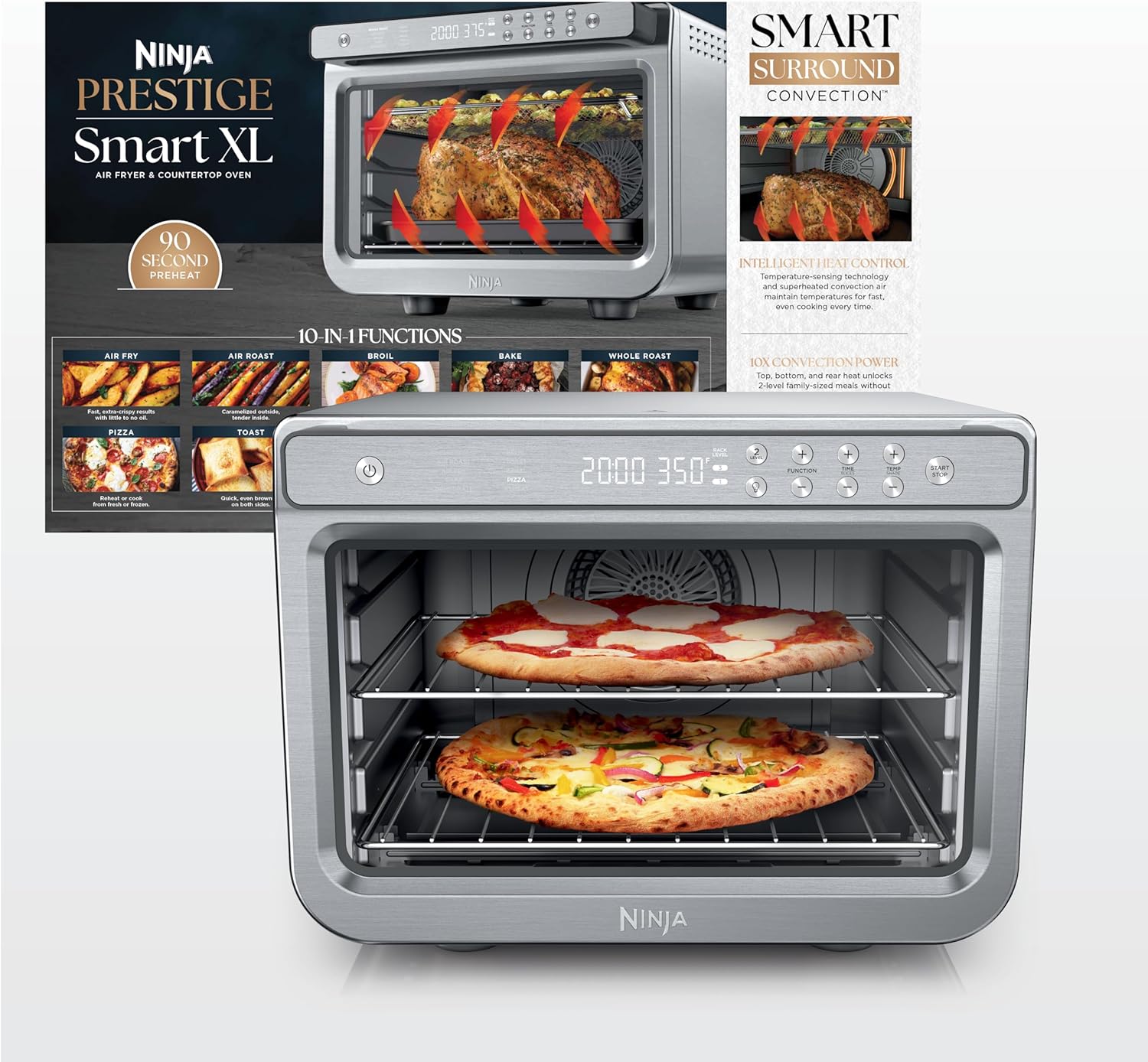 Ninja Prestige Smart XL Countertop Oven, 10-in-1, Stainless Steel, DT501 | Bakes 20 cookies, Fits 12 lb turkey, Air fry, bake, toast, pizza, reheat, 1800W