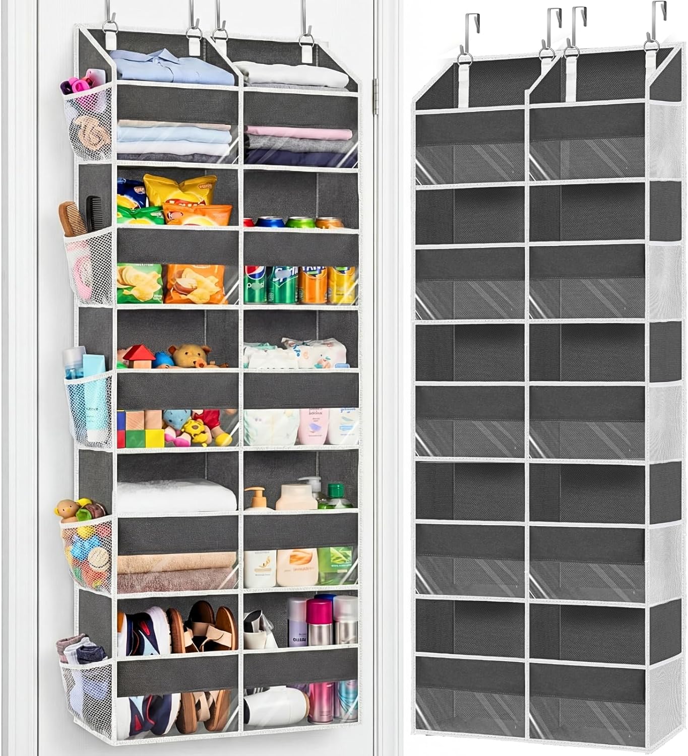 5-Tier Over Door Organizer, 10-Compartment Wide Storage Rack | 20″ wide, 80 lbs for heavy family use, 10 side pockets, fits doors for closet, nursery, entryway, dorm, RV, laundry room
