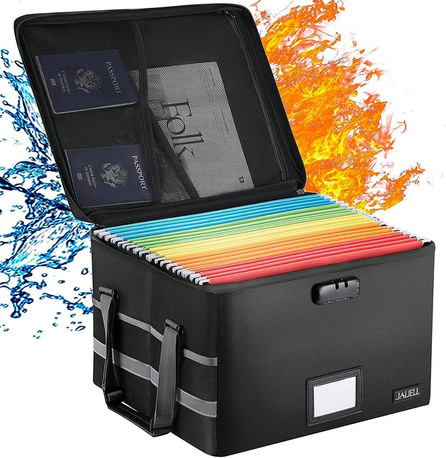 Fireproof File Box with Lock, Document Storage Organizer with Lid, Handle | File organizer Filing Storage Cabinet with Water-resistant Zipper, Home Office Safe for Hanging Letter/Legal Folder