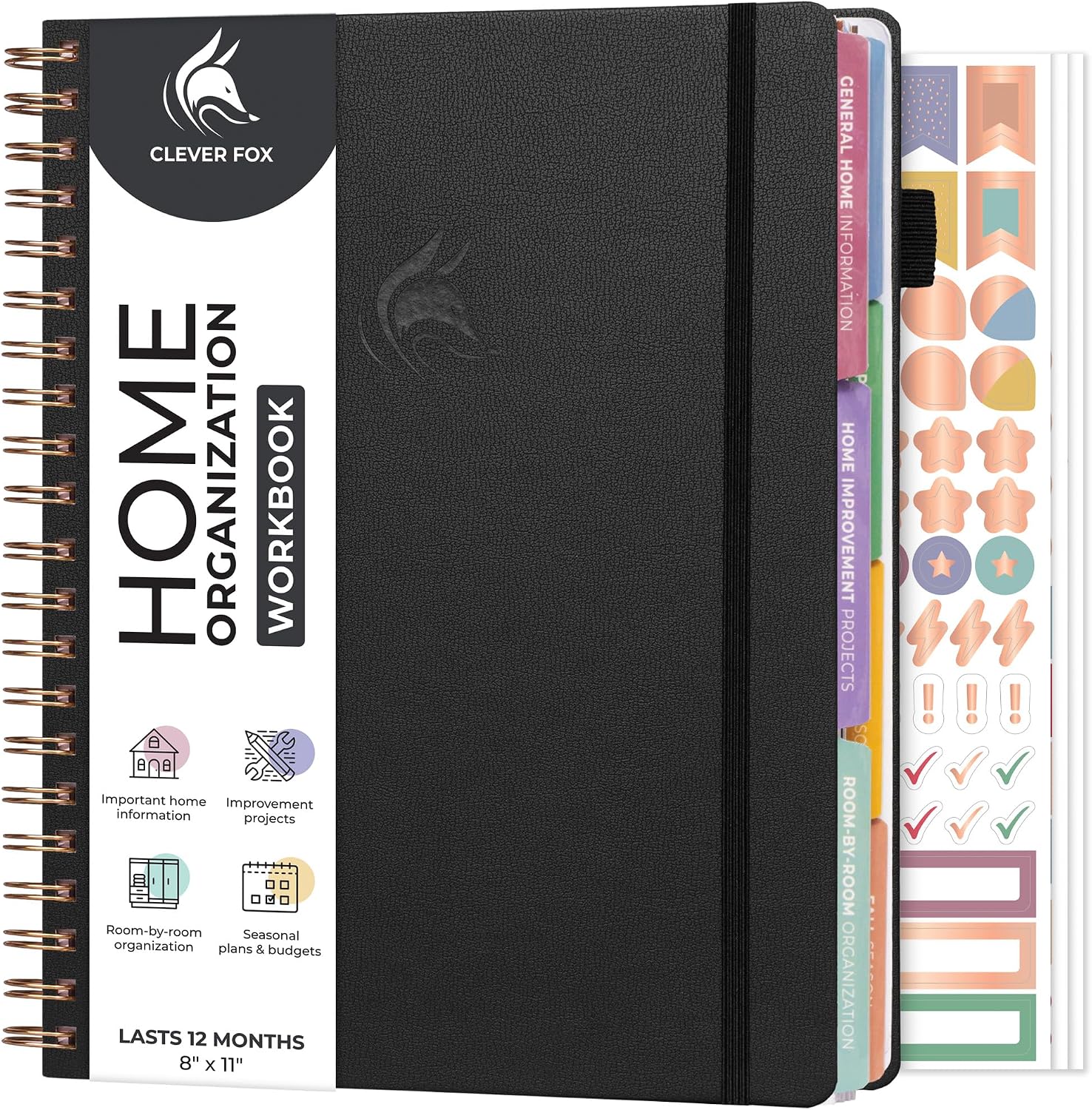 Clever Fox Home Planner & Organization Workbook – Home Maintenance Plan & House Cleaning Planner for Adults – Schedule Chore Book (Black)