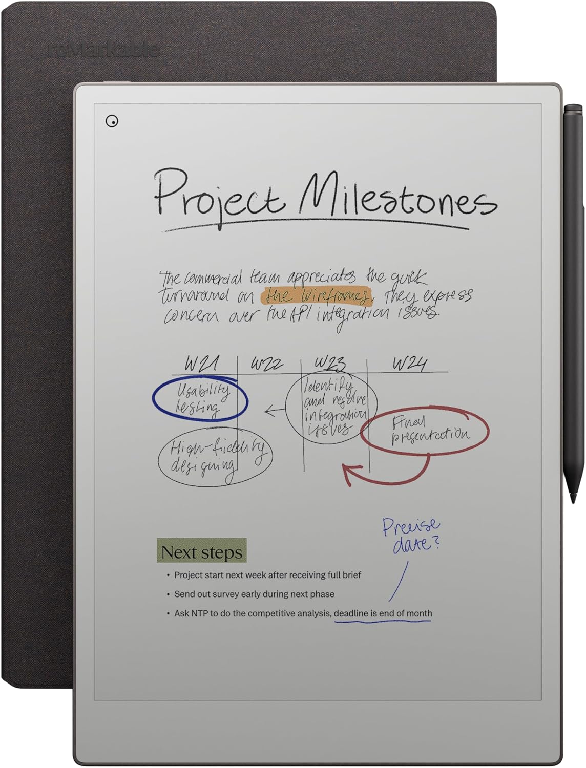 reMarkable Paper Pro with Marker Plus and Basalt Book Folio | 11.8” paper tablet with color display and reading light, e ink digital notebook for better thinking, writing, and reading