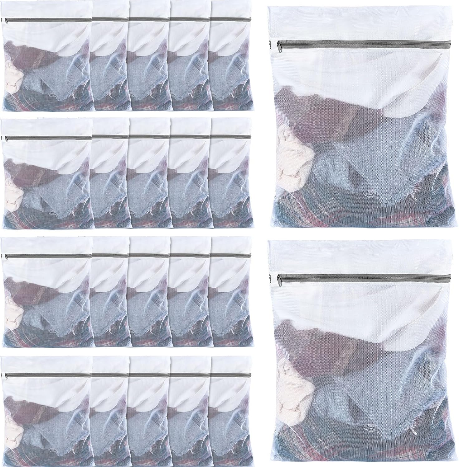 36 Pieces Mesh Laundry Bags Fine Mesh Wash Bags with Zipper Machine Washable Lingerie Bags for Washing Delicates Clothes Garment Underwear Blouse Hosiery Socks Travel, 16 x 20 Inches (Gray)