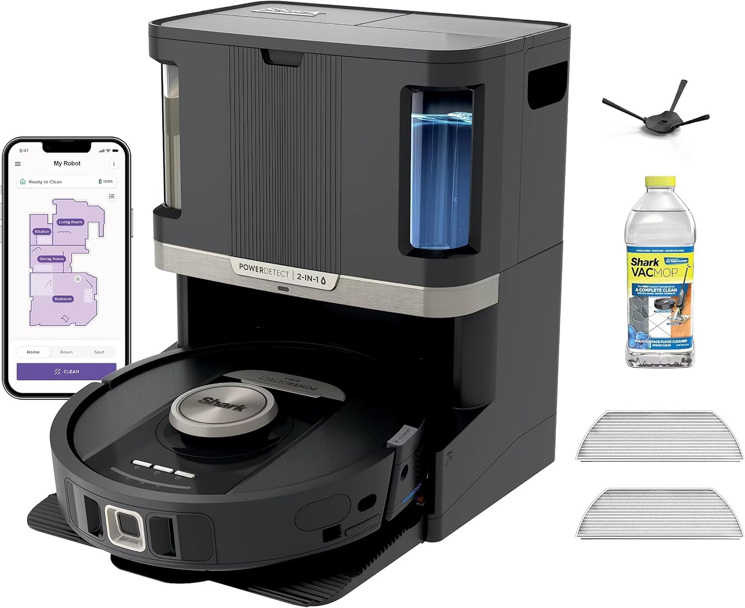 Shark Robot Vacuum & Mop Combo, PowerDetect NeverTouch Pro, Self-Emptying, Self-Refill with Self-Clean Pad Wash & Dry, 60-Day Capacity, 30-Day Refill Tank, UR2850ZE (Renewed)