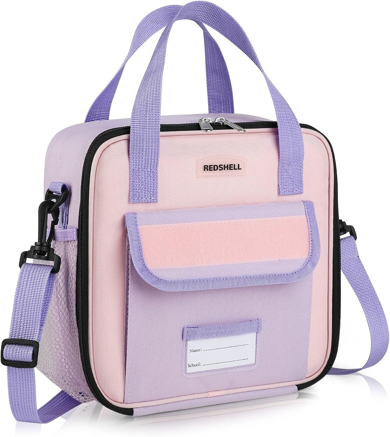 REDSHELL Lunch Box Kids, Large Insulated Lunch Bag for Girls, Purple | Tactical Style, Cooler Lunchbag, Square Toddler Lunchbox, School & Daycare, Lunch Tote, Water Bottle Holder, Adjustable Strap