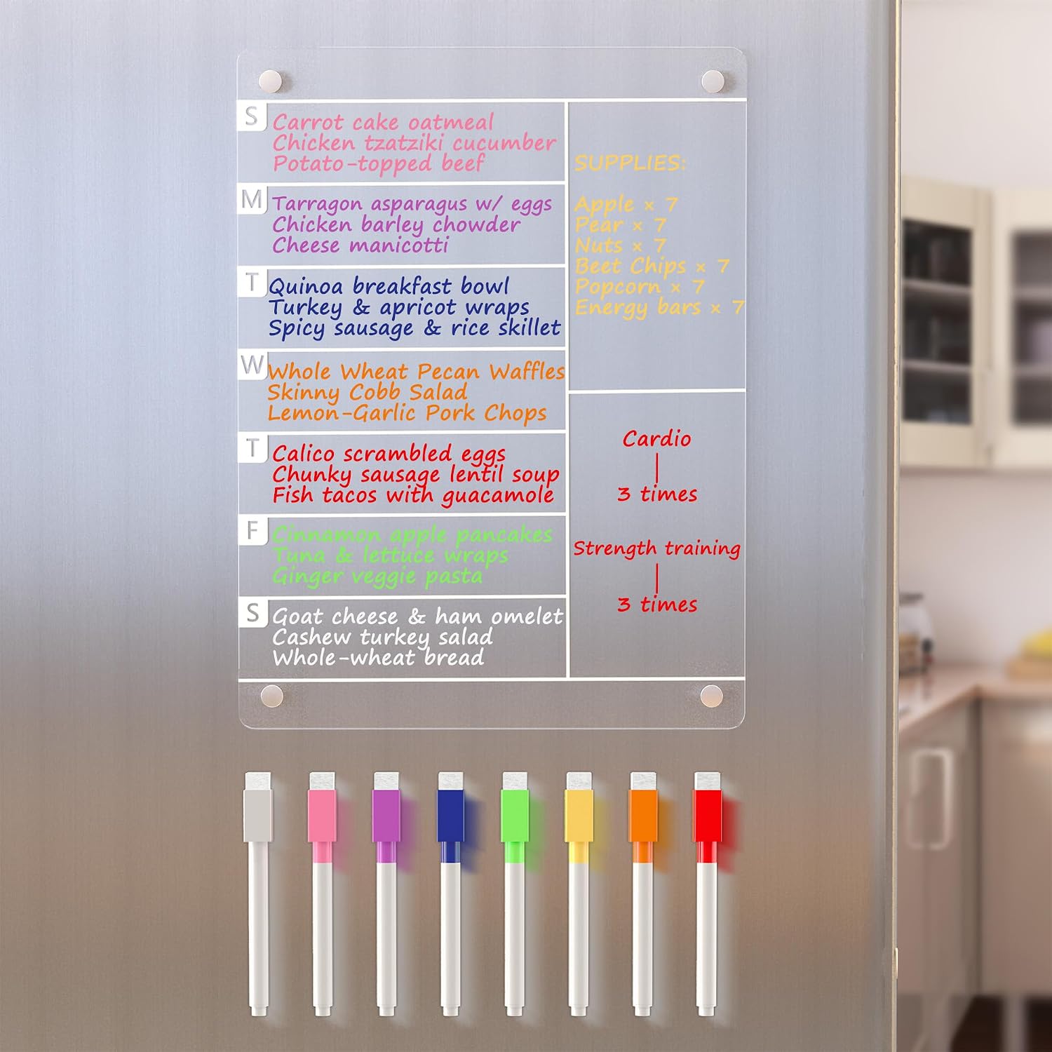 Neatsure Acrylic Magnetic Meal Planner Menu Board for Kitchen Fridge w/ 8 Markers, Clear Refrigerator Weekly Dry Erase Calendar Planning Noteboard to Do/Grocery/Shopping List/Chore Chart/, 12″x9″