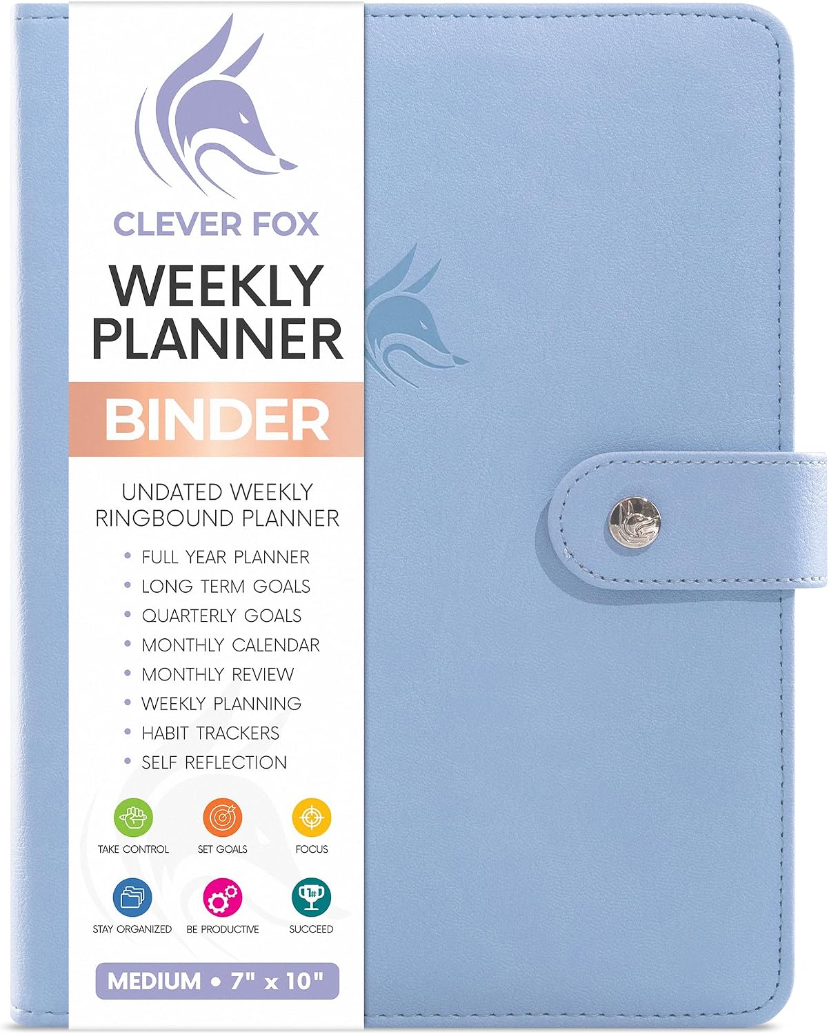 Clever Fox Weekly Planner Binder, Undated Daily A5 Eco Leather Periwinkle | 7 x 9 in with A5 pages, mini 3 ring portfolio organizer, work time manager, day runner, agenda book with monthly calendars