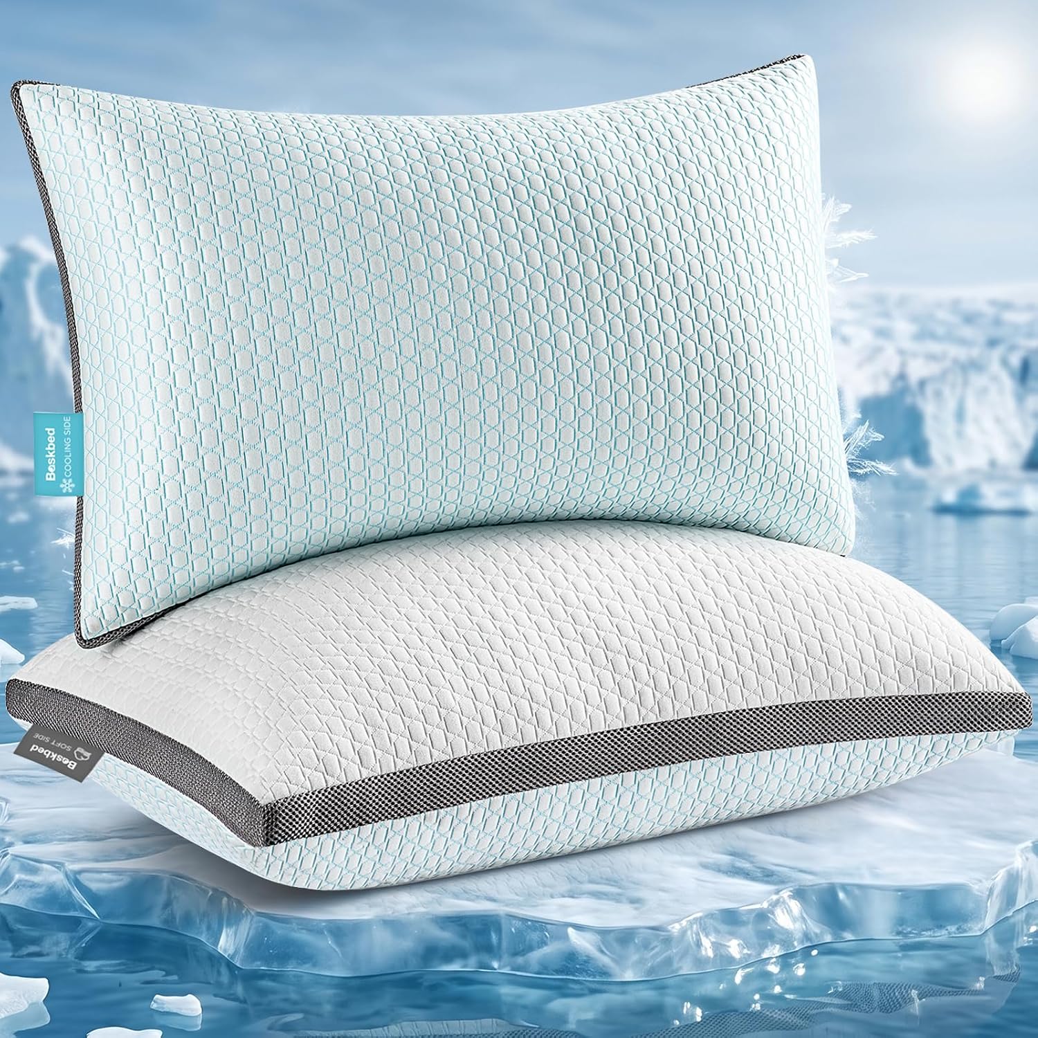 Cooling Pillows Queen Size Set of 2, Shredded Memory Foam Pillows 2 Pack, Bed Pillow for Hot Sleepers Adjustable Firm Pillow for Side, Back and Stomach Sleepers, Machine Washable