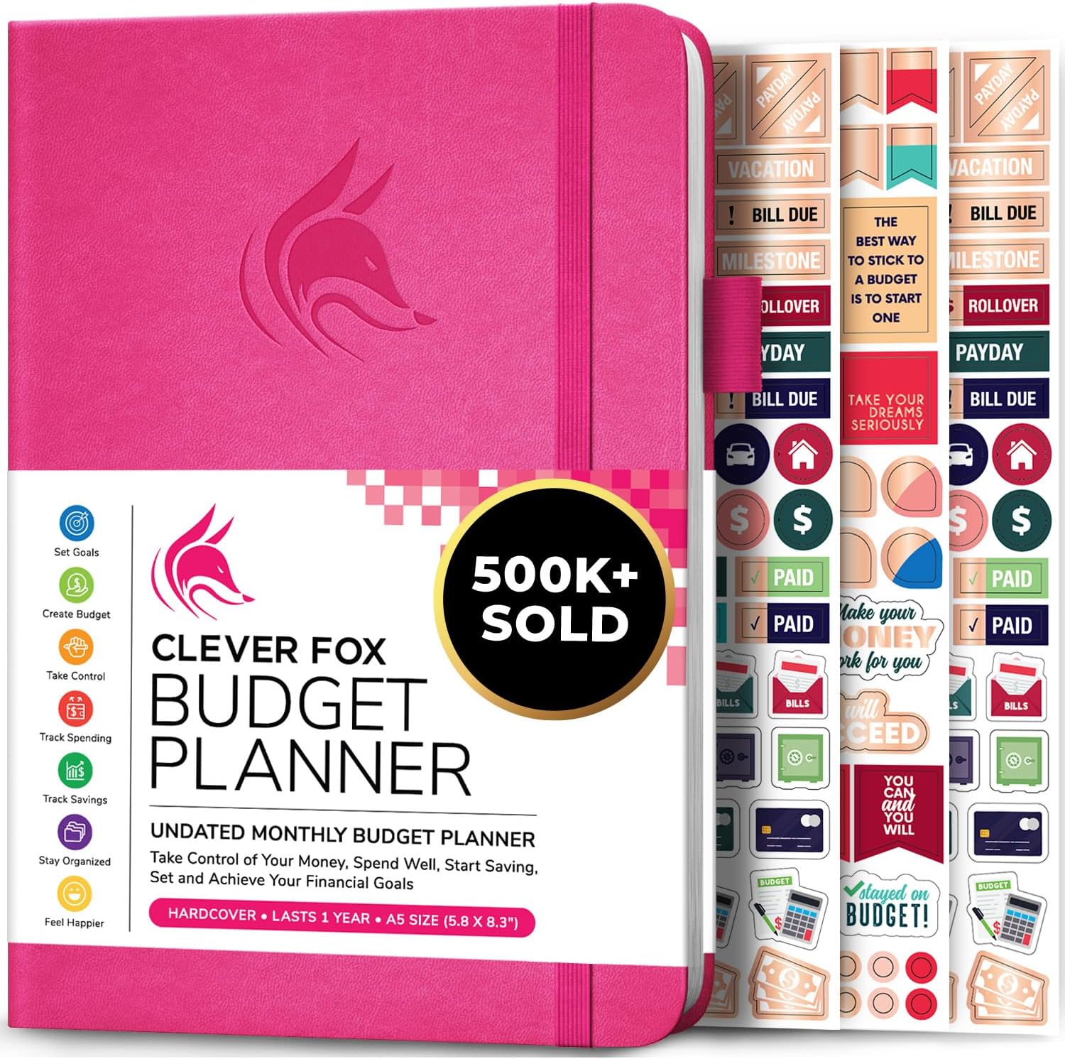 Clever Fox Budget Planner, Monthly Bill Tracker Book 5.8″x8.3″ Hot Pink | Monthly budget planner & monthly bill organizer, income & expense tracker notebook, saving budget book, financial planner