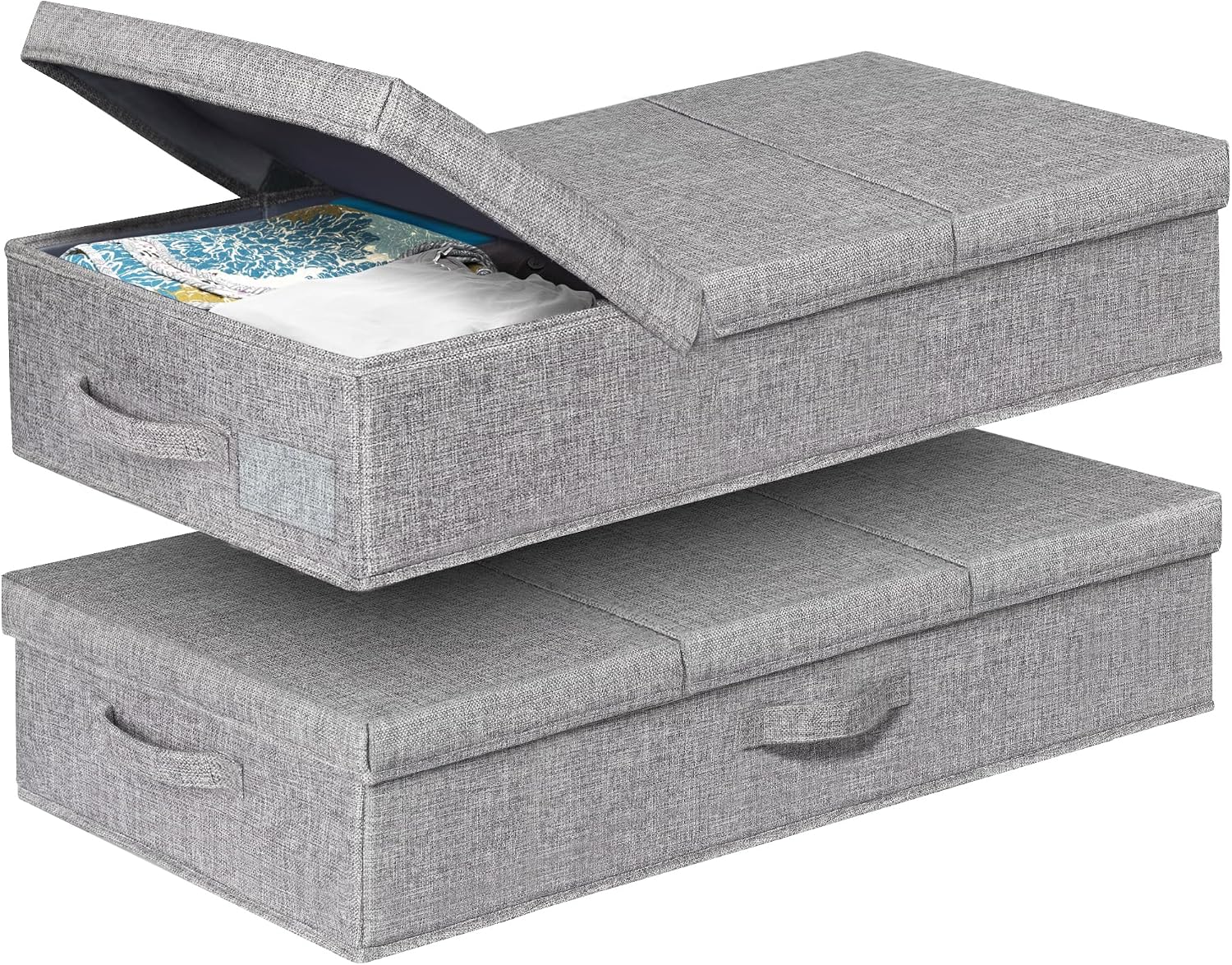 punemi 6 in Tall Under Bed Storage Containers with Lids, 2 Pack, Grey | Stackable Design, Sturdy 3 Handles, for Blankets, Clothes, Comforters & Toys, Underbed & Closet Organization