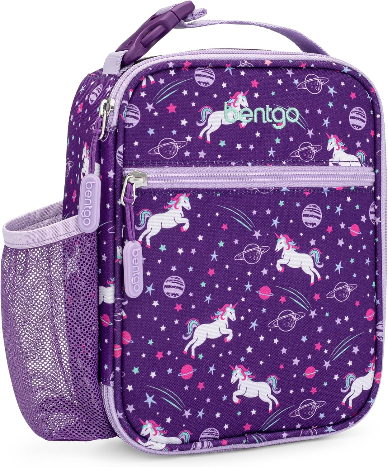 Bentgo Kids Insulated Water-Resistant Reusable Lunch Tote | Lightweight & Durable Lunch Bag with Water Bottle Holder & Mesh Pocket, Fits Lunch Box & Water Bottle, For Ages 3+ (Unicorn)