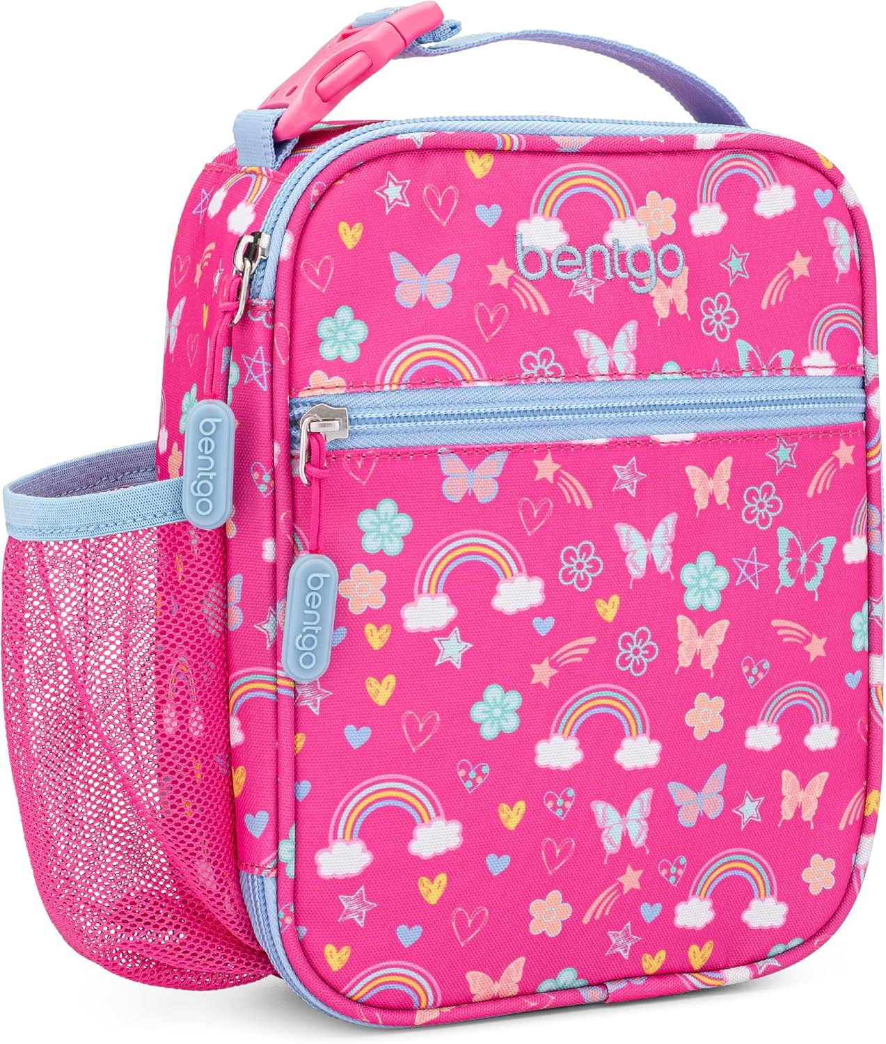 Bentgo Kids Insulated Water-Resistant Reusable Lunch Tote | Lightweight & Durable Lunch Bag with Water Bottle Holder & Mesh Pocket, Fits Lunch Box & Water Bottle, For Ages 3+ (Rainbow)