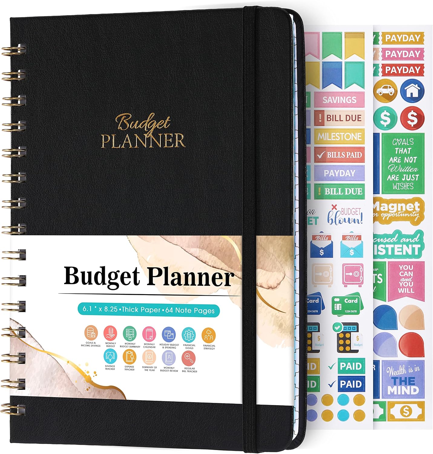 Budget Planner – Budget Book with Bill Organizer and Expense Tracker | 6.1″ x 8.25″, 12 Month Undated Finance Planner/Account Book to Take Control of Your Money, Start Anytime, Black