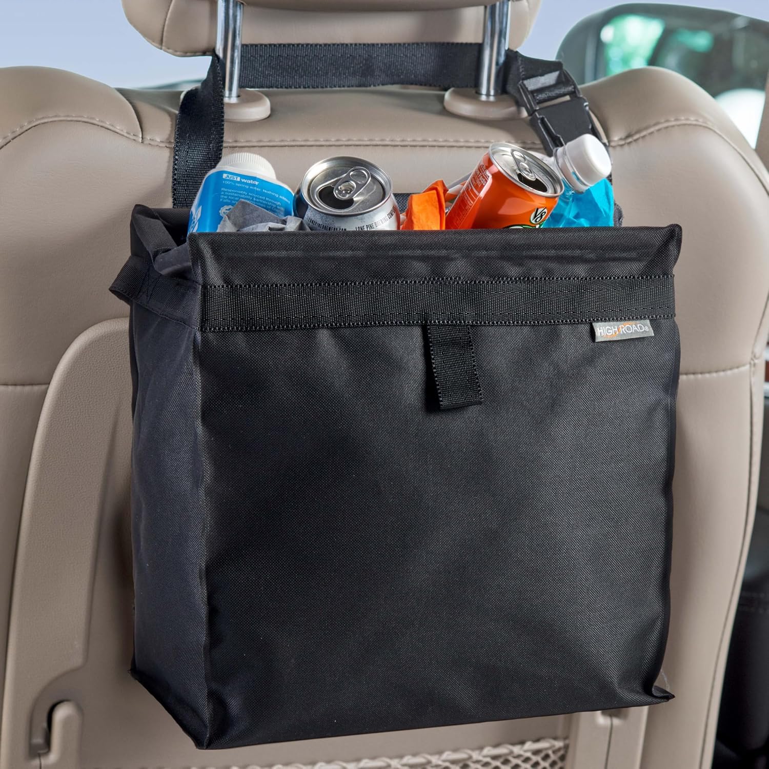 High Road Large TrashStash Hanging Car Trash Can with Push Close Lid | Large Car Garbage Bag With Leakproof Sealed Lining and Tension Frame Closure to Keep Car Trash Under Cover