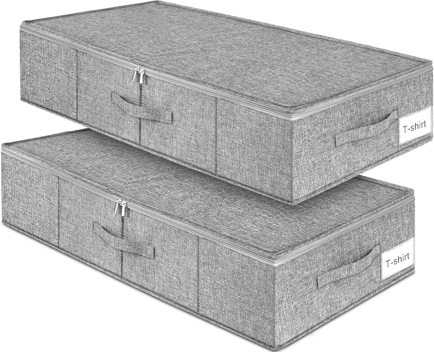 punemi 6.7 in Tall Sturdy Under Bed Storage Container with Lid, 2Pack, Gray | Stackable Clothes Storage Bag with Rigid Side and Bottom , for Blankets, Bedding& Shoes, Closet, Dorm & Bedroom Organization