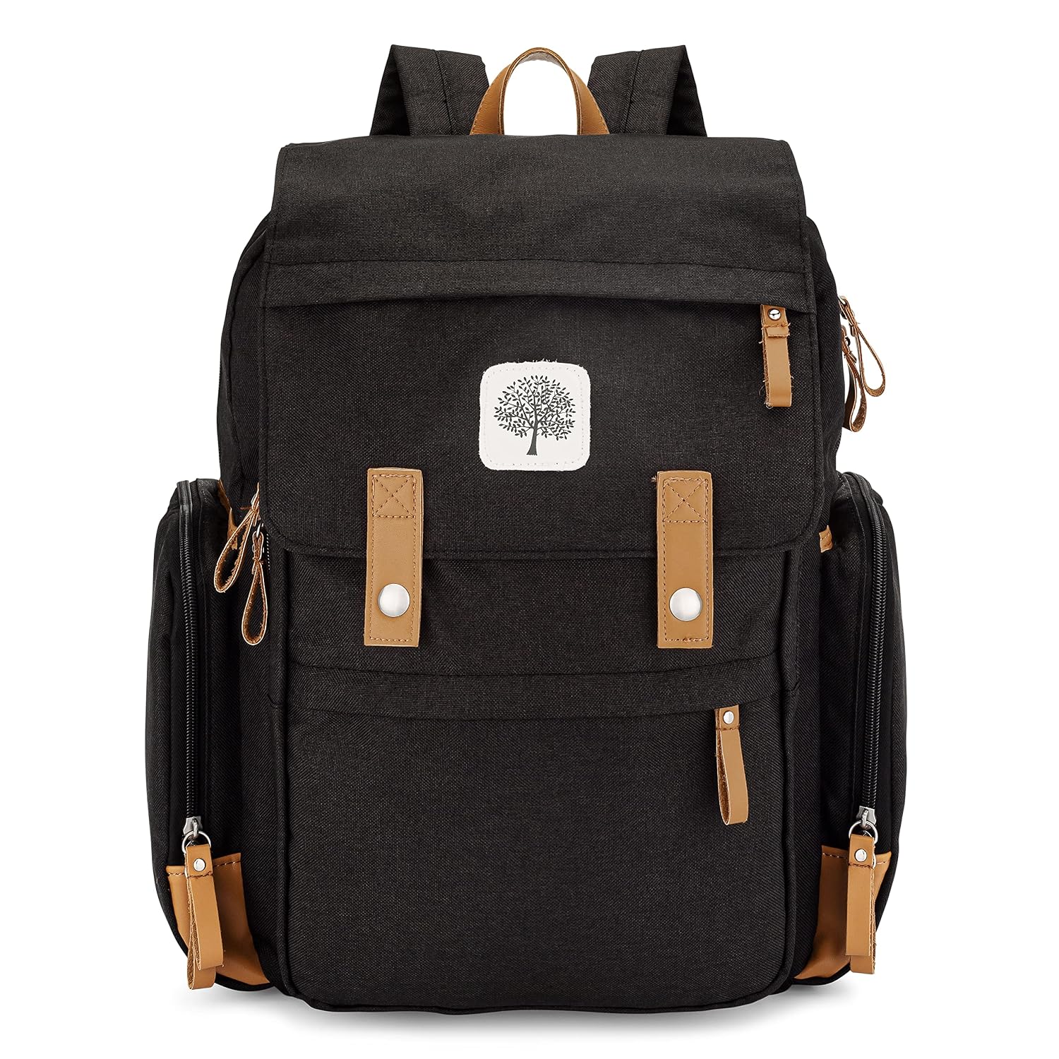 Parker Baby Co. Birch Bag, Birch Diaper Backpack, Insulated Pockets – Black | Stylish diaper bag backpack with changing pad, stroller straps, 10+ pockets, and organized baby travel storage. 18x14x7″