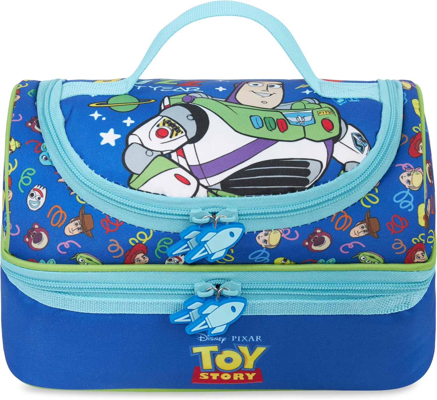 Get Trend Disney Toy Story Kids Reusable Insulated Lunch Bag, Lightweight Cooler Bag, Dual Compartment with Handle, Fits Kids Lunch Box for School, Picnic, Gifts for Boys (Blue/Multi Buzz)
