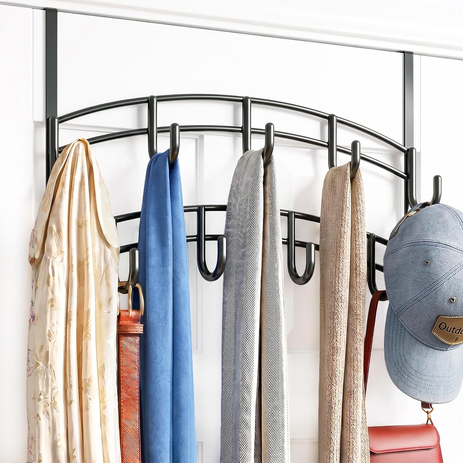 LYNK Professional® Home™ Over the Door Hooks – 9 Hook – Over the Door Coat Rack – Over the Door Hanger – Hanging Towels or Clothes – Bathroom, Bedroom, Laundry Room – Lifetime Ltd. Warranty, Black