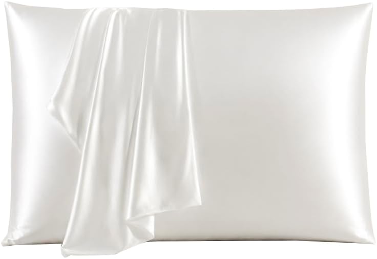 Cooling Silk Pillowcase, 100% Silk, Luxury Pillow Cover for Hair & Skin, with Hidden Zipper(1 PC Standard 20×26, Cream White)