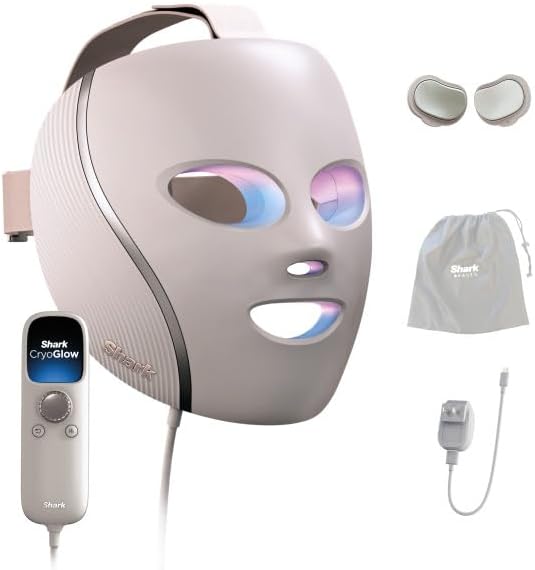 Shark CryoGlow LED Face Mask in Rose Glow, FW312PK | #1 Skincare Facial Device in the US, Combining High-Energy LEDs, Deep Infrared & Under-Eye Cooling