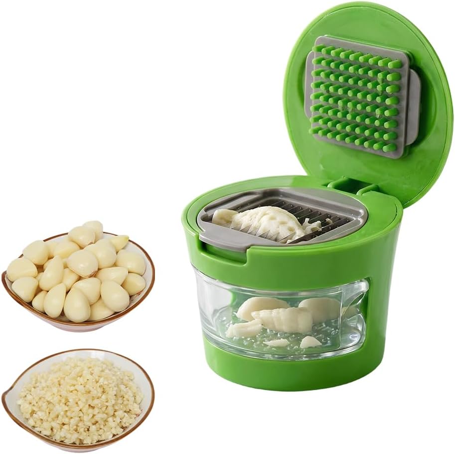 Garlic Mincer and Garlic Chopper, Manual Garlic Crusher and Masher with Stainless Steel Blades, Mini Garlic Grinder for Garlic, Ginger, Herbs, Nuts and Vegetables, 1PC