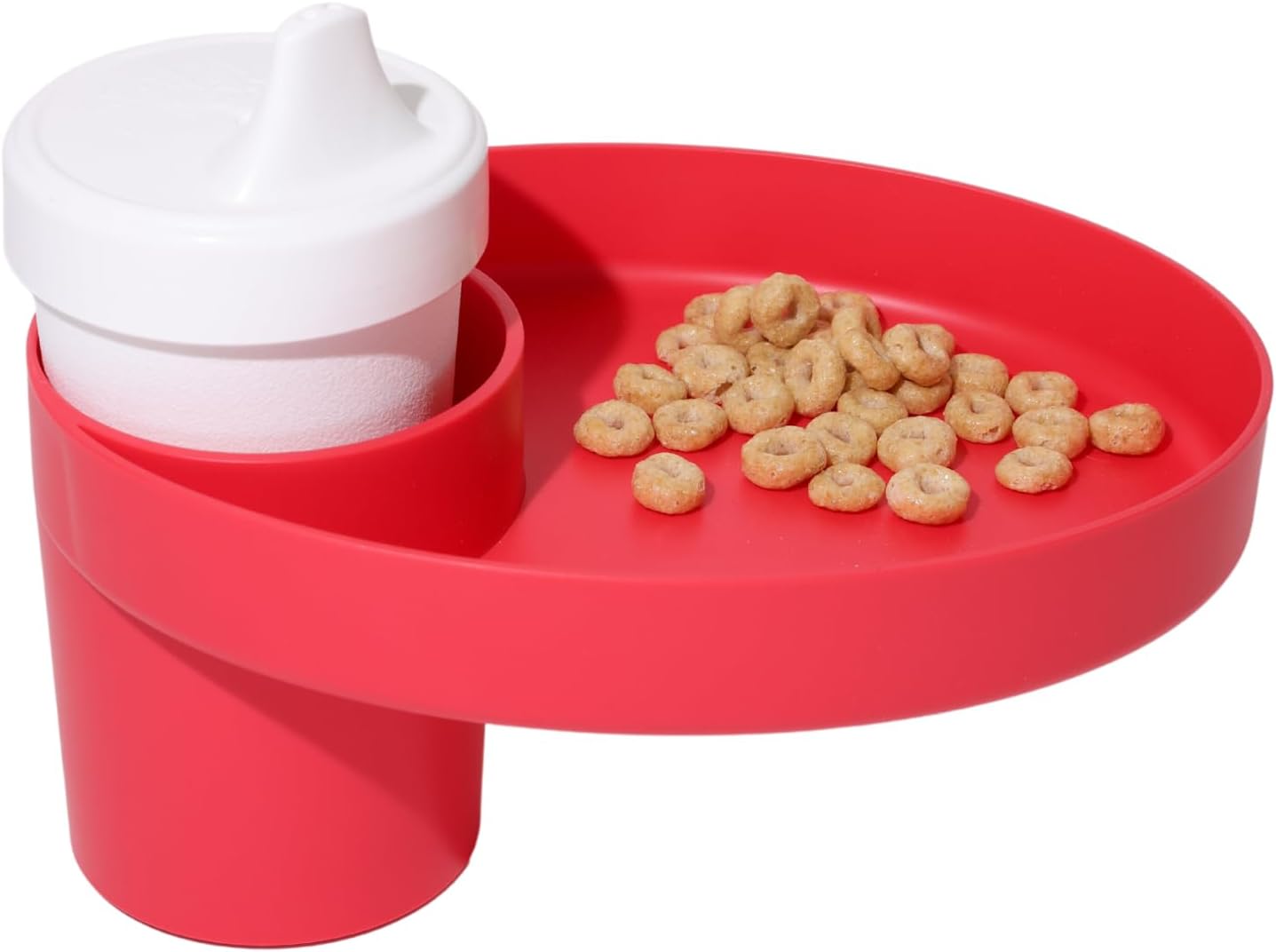 Oval USA Made Extend Your Current Cup Holder to Hold Your Cup Plus A Tray for Snacks, Toys and Accessories. Use in a Car Seat, Booster, Stroller, Golf Cart, Outdoor Chair, Coral Red