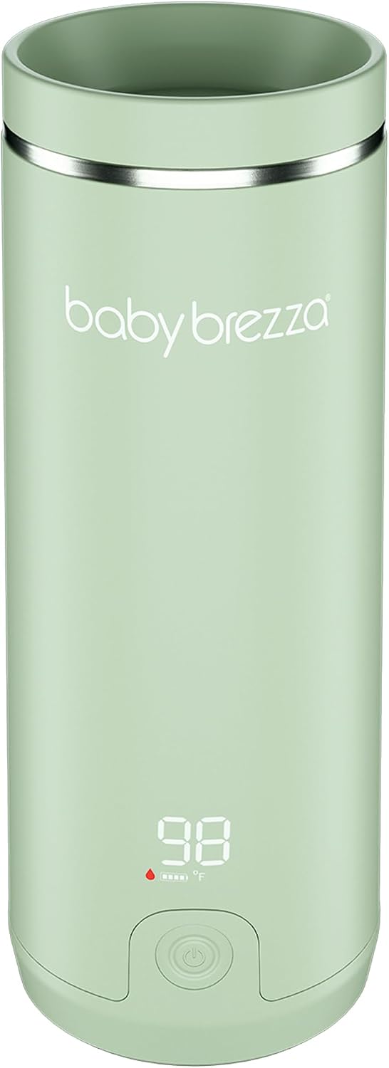 Baby Brezza Portable Baby Bottle Warmer – Breastmilk + Formula Safe, Green | 3x Faster Travel Warming, Up to 8 Bottles with 4 Temp Settings, No Bottle Adapters + Safe, Even Heating, Dishwasher Safe