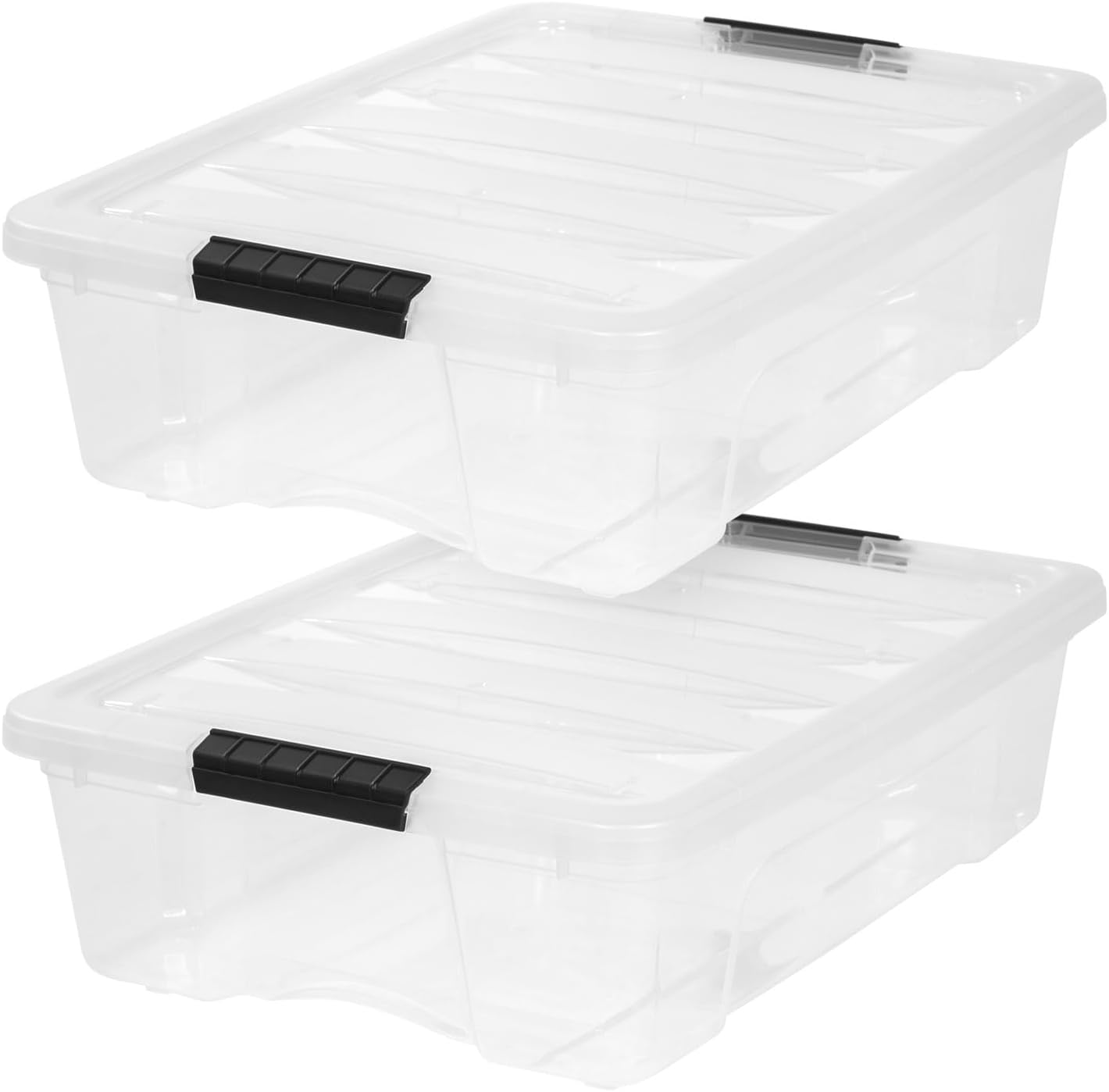 IRIS USA 2-Pack 27 Quart Storage Bins with Lids, Clear | Transparent design makes contents easy to find. Great for linens, décor, closet storage, and supplies. Nestable design saves