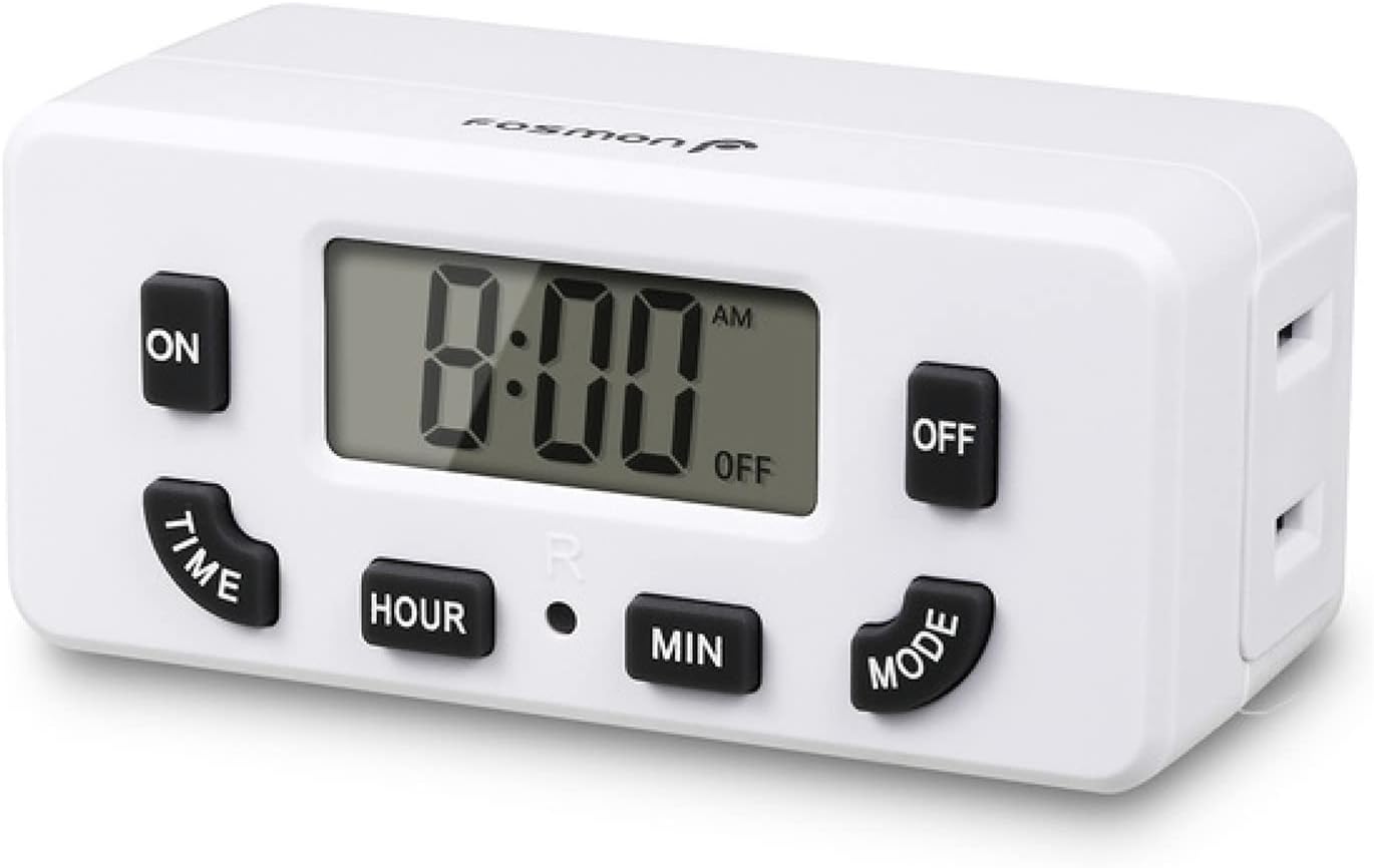 Fosmon Digital Timer for Electrical Outlets, Indoor 24 Hour Light Timer Programmable, Mini Plug in Outlet for Lamps, Fans, Grow Lights, 2 On/Off Programs, 15A/1875W, ETL Listed