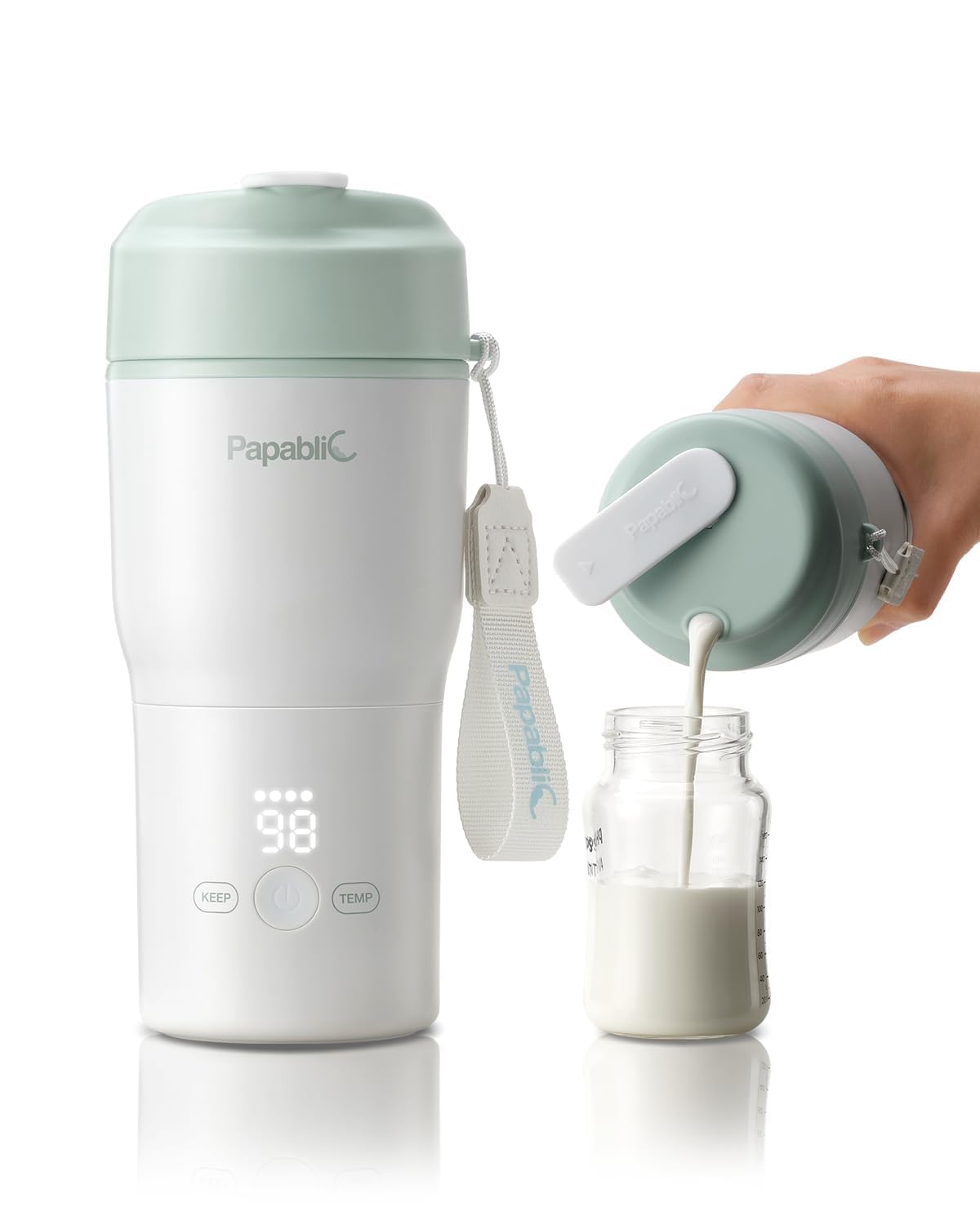 Papablic Portable Bottle Warmer, Breast Milk Warmer, Blue | 85W Fast Heating | Rechargeable | Wide Mouth & Easy Cleaning | Adjustable Temperature Control | Fits Car Cup Holder