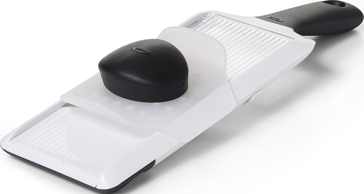 OXO Good Grips Handheld Mandoline Slicer with Non-Slip Handle for Kitchen | Adjustable Thickness Settings, Hand Guard Included, Slice Vegetables and Fruit, Easy-Clean Design, Non-Slip Grip