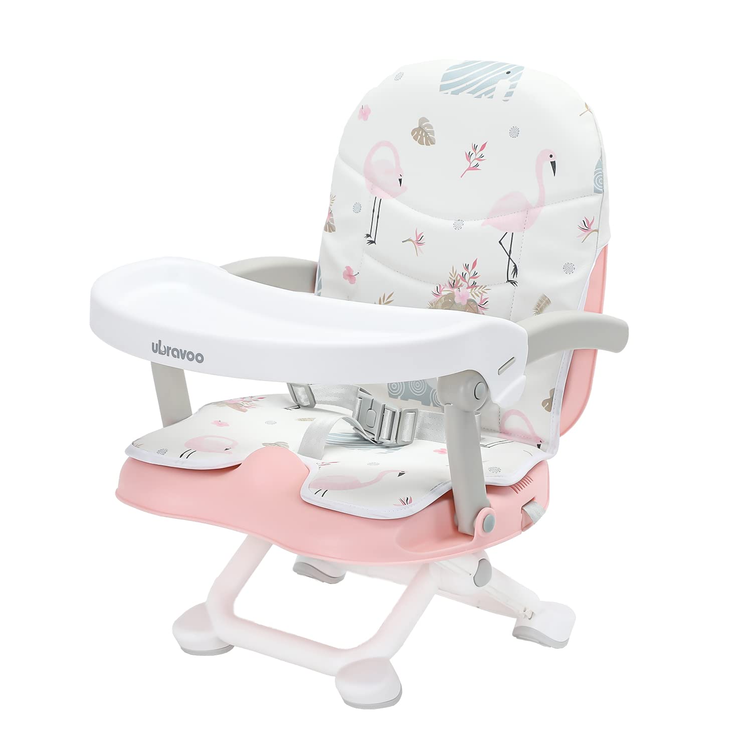 UBRAVOO Baby Booster Seat for Dining Table, 2 in 1 Portable Booster Seat | 4 Height Adjustable Foldable High Chairs, Removable Tray & Cushion, 3-Point Harness, 6-36 Months, 33 LBS, For Home, Travel