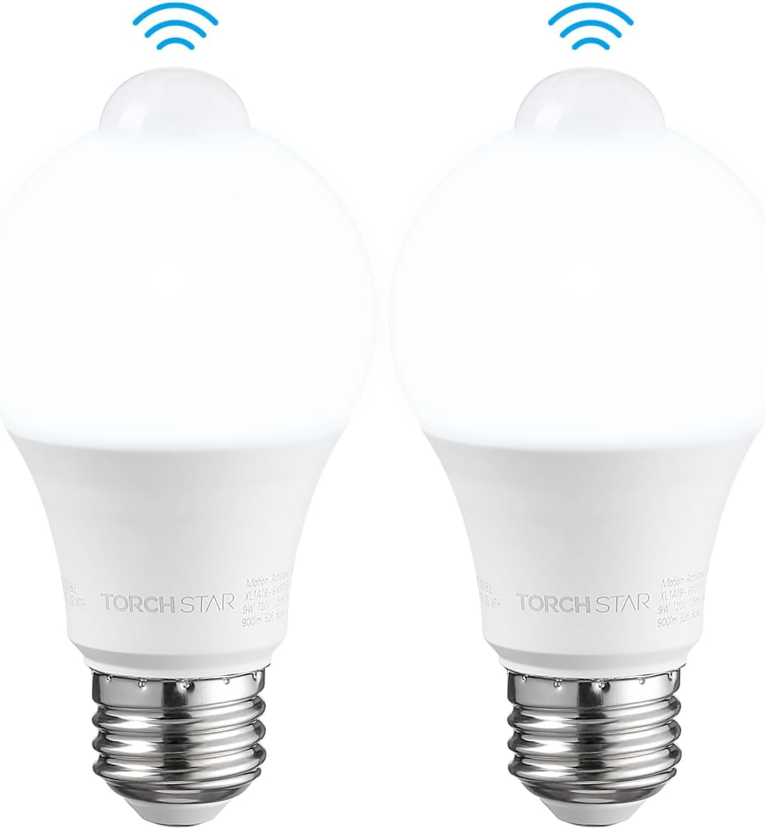 TORCHSTAR 2-Pack A19 Motion Sensor LED Light Bulb, 900LM, E26 6000K | UL FCC DOE Listed, Motion Detector Activated Indoor Light Bulbs, 9W, 60W Equivalent, For Laundry Basement Hallway, Pure White