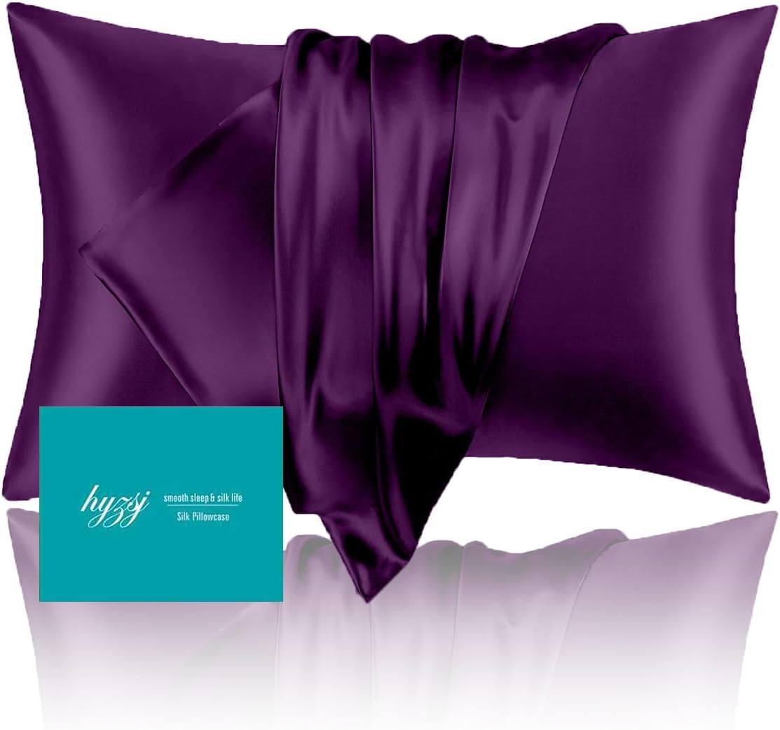 Mulberry Silk Pillowcase for Hair and Skin Queen Size 20″X 30″ with Hidden Zipper, Softer Than Silk Pillow Cases Smooth Cooling Pillow Covers for Sleeping(Purple,Queen,1Pcs)