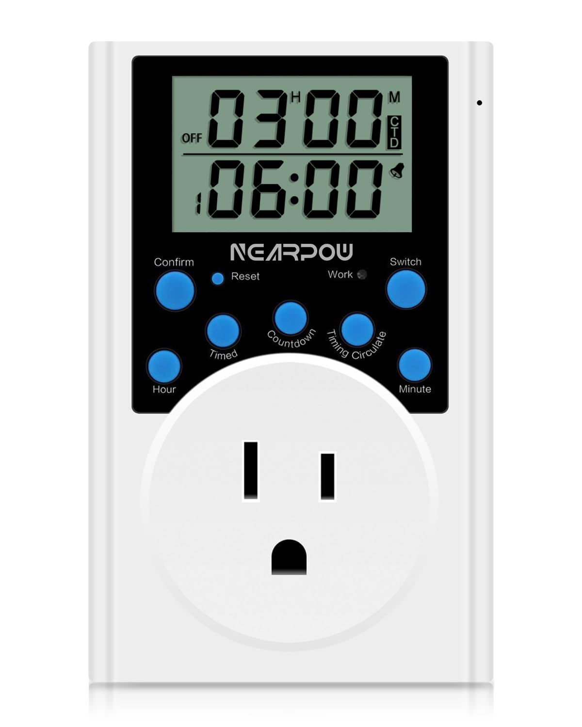 NEARPOW Programmable Digital Timer Outlet, Infinite Cycle, for Electrical | 15A/1800W Heavy Duty, Indoor Multiple Daily Timers, Customized Countdown Alarm, Energy-Saving, Child Lock Protection, 3-Prong