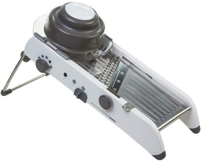 PL8 Professional Mandoline – Versatile Slicer with Adjustable Straight, Waffle, and Julienne Blades, Extra-Wide Stainless Steel Deck, Safety Hand Guard, Non-Skid Feet, and Space-Saving Design | Versatile Slicer with Extra-Wide Stainless Steel Deck, Safety Hand Guard, Non-Skid Feet, and Space-Saving Design