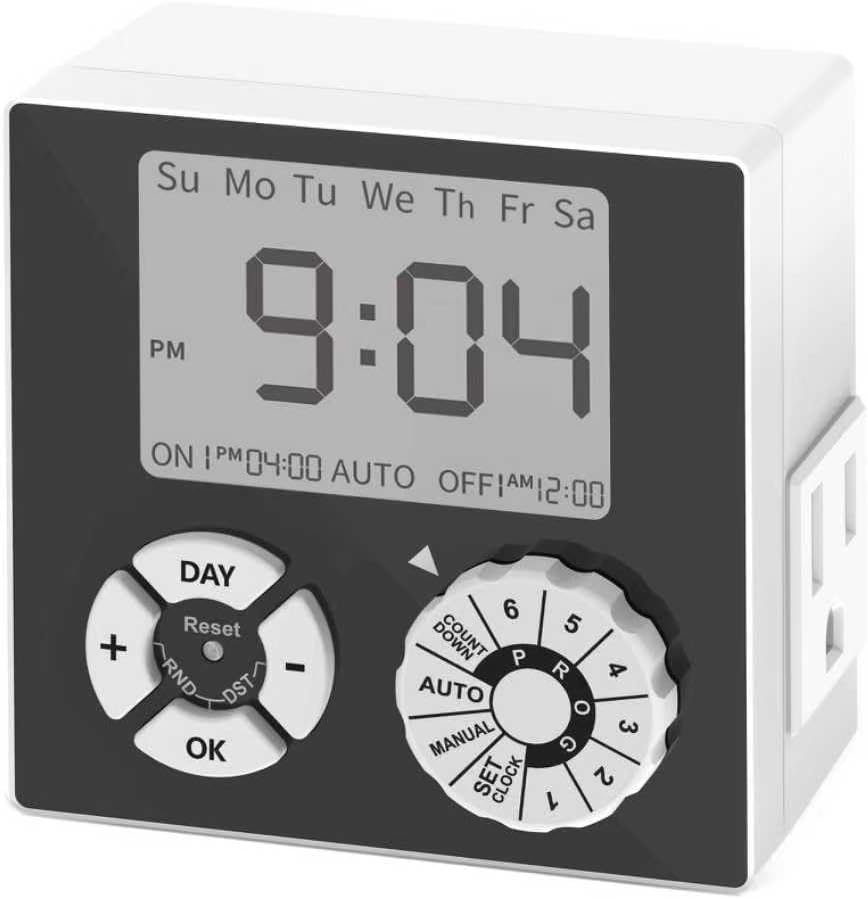 Indoor Mechanical Outlet Timer, 3 Prong Timers for Electrical Outlets, 24-Hour Programmable Plug in Light Timer, ETL Listed (Digital, 1 Pack)