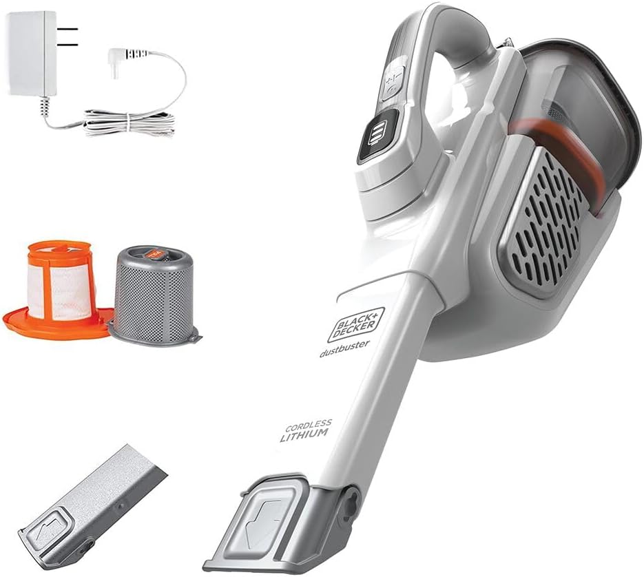 BLACK+DECKER Dust Buster Hand Held Vacuum Cordless Rechargeable, Portable Vacuum for Car, Extended Runtime, Powerful Suction, Extra Long Crevice Tool, AdvancedClean+ (HHVK320J10)