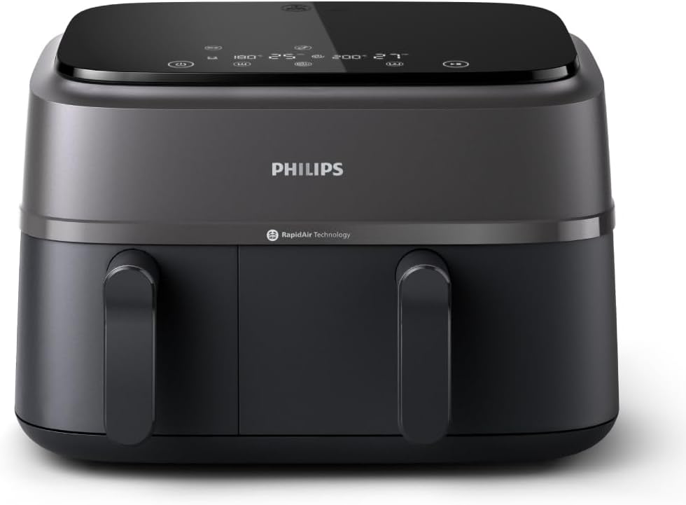 Philips Dual Basket Air Fryer – Healthy, Fast, and Versatile Cooking, 9.5QT Capacity, Touchscreen, 2-Drawer Design (NA350/00)
