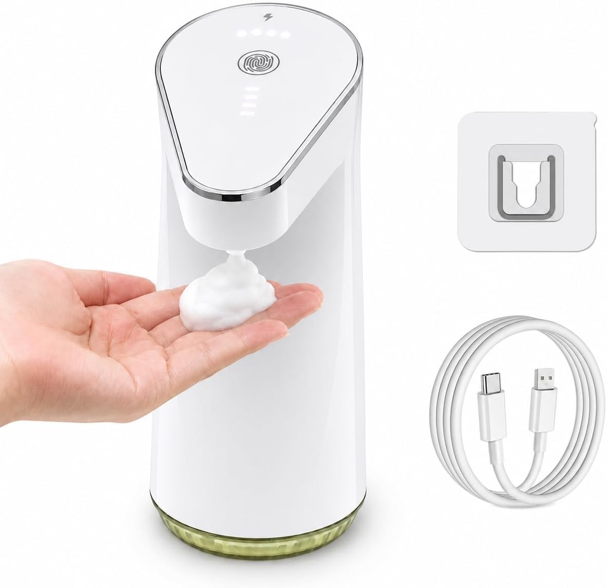 LGURT Touchless Soap Dispenser Automatic, Rechargeable Foaming Hand Soap | 300ml, 4 foam levels, wall mount bracket, self-cleaning mode, splash-resistant for kitchen bathroom