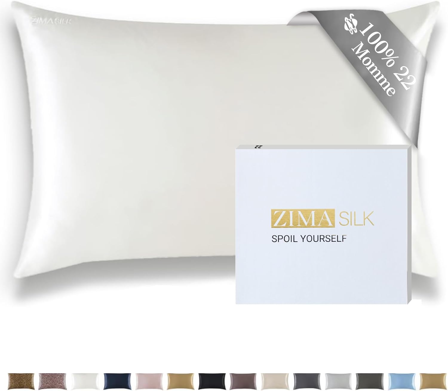 ZIMASILK 22 Momme 100% Silk Pillowcase for Hair and Skin, Ivory, Standard | Pure Mulberry Silk Pillow Cases, Grade 6A Luxury, Hidden Zipper, Soft & Smooth, Gift Box, 1pc (Standard 20″x26″)