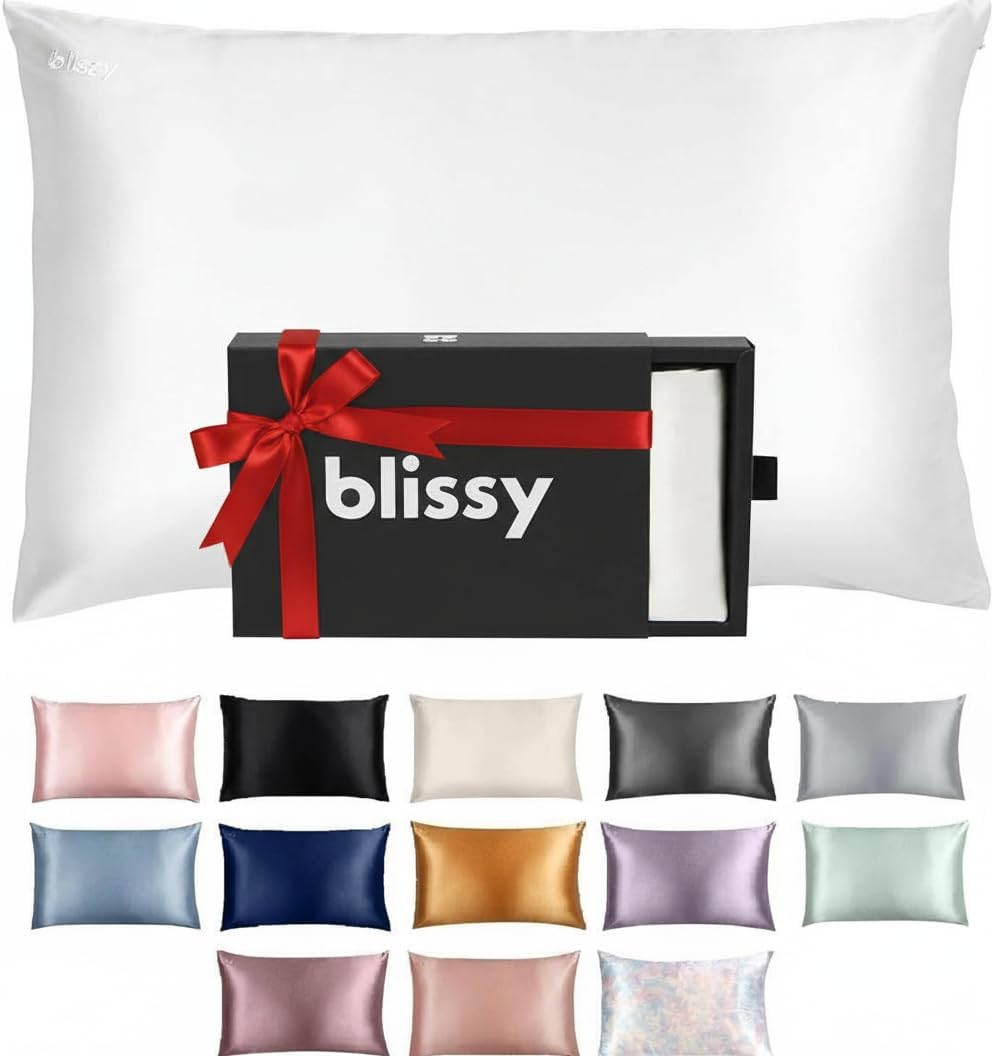 Blissy Silk Pillowcase – 100% Pure Mulberry Silk – 22 Momme 6A High-Grade Fibers – Silk Pillow Cover for Hair & Skin – Regular, Queen & King (Blissy White, Standard)