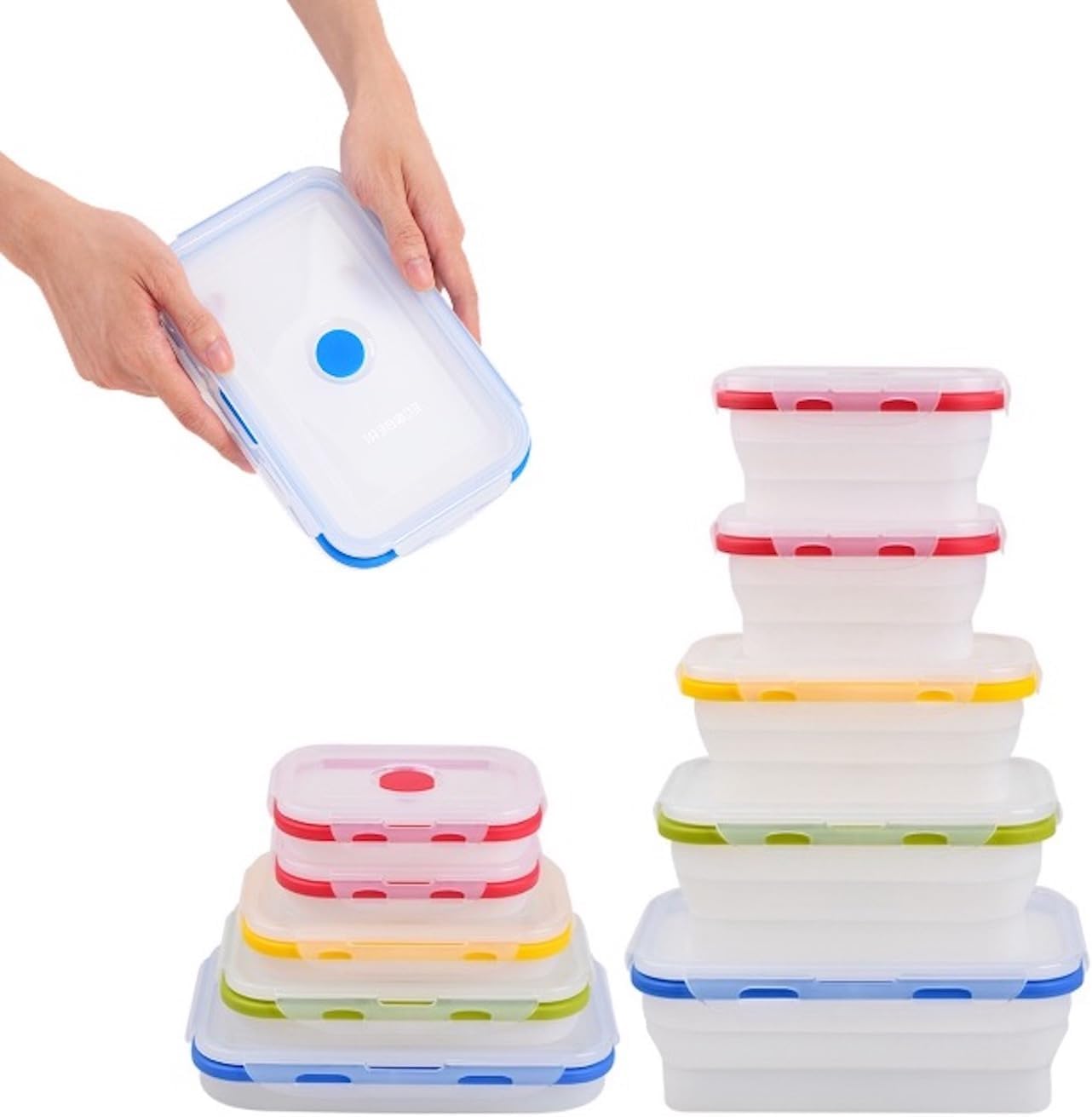 Collapsible Food Storage Containers, 5 Piece, 12-40 oz | Silicone, Airtight Lids, Space-Saving, Reusable Meal Prep, Microwave, Freezer & Dishwasher Safe